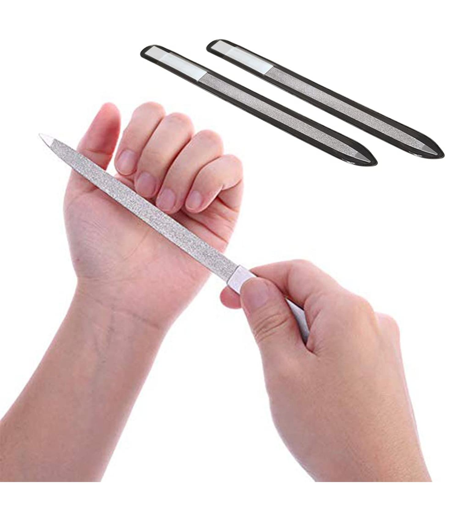 Stainless Steel Diamond Nail File 2-Pack - 7 Inch Double Sided File Buffer for Gentle Nail Shaping - Includes Anti-Slip Handle and Case - Washable Metal File for Nail Art Care - Pedicure Manicure - Buy Online on GoSupps.com
