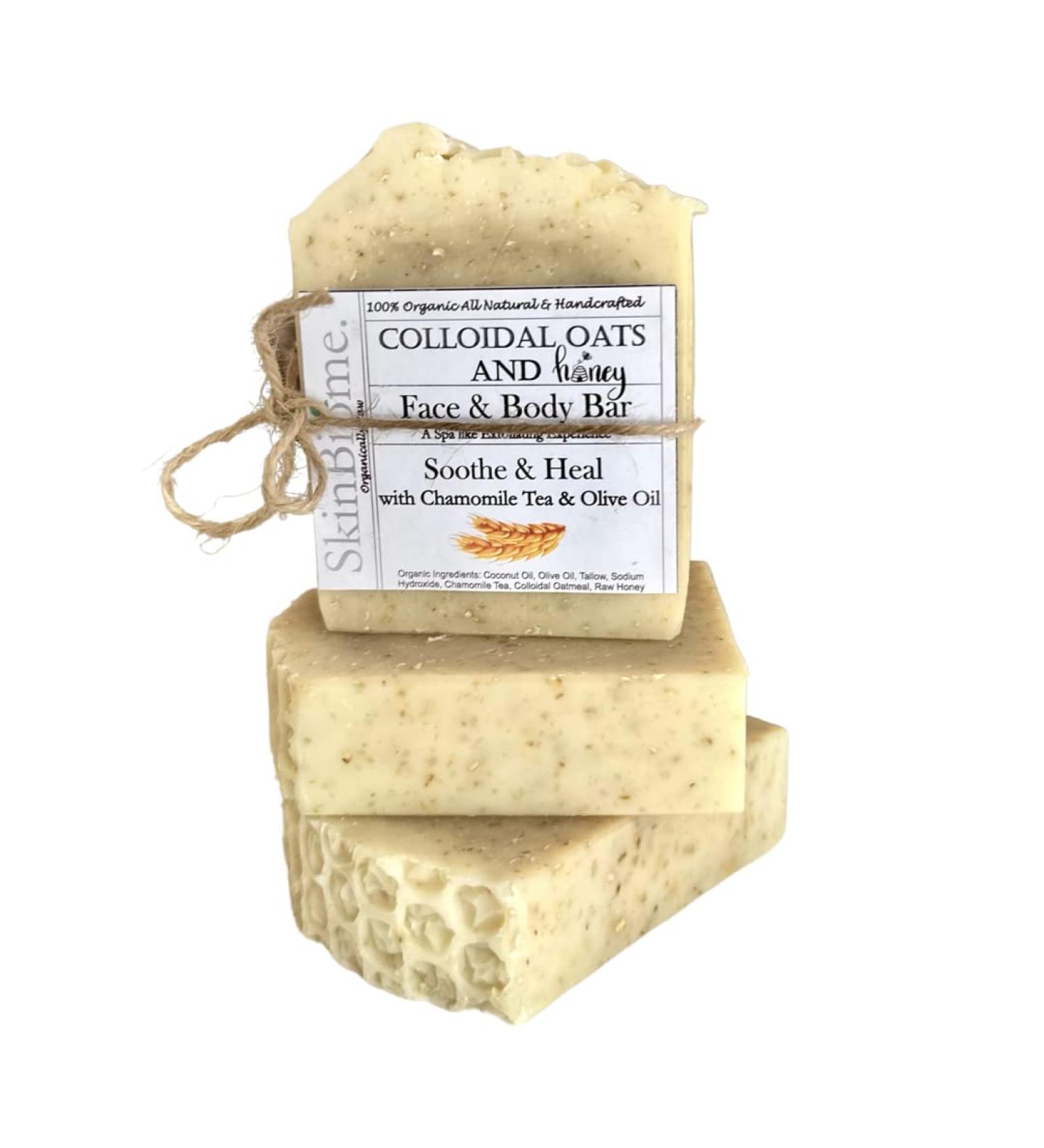 Organic Colloidal Oats & Honey Chamomile Bar Soap for Sensitive Skin - Healing Psoriasis, Eczema, Irritated Skin - Buy Online on GoSupps.com