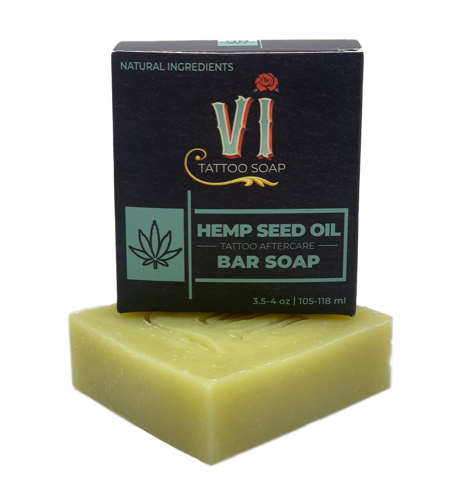 Hemp Tattoo Soap Bar - Unscented Natural Aftercare for New Tattoos - Gentle & Hydrating Formula for All Skin Types - 4oz Bar with Hemp Seed Oil - Buy Online on GoSupps.com