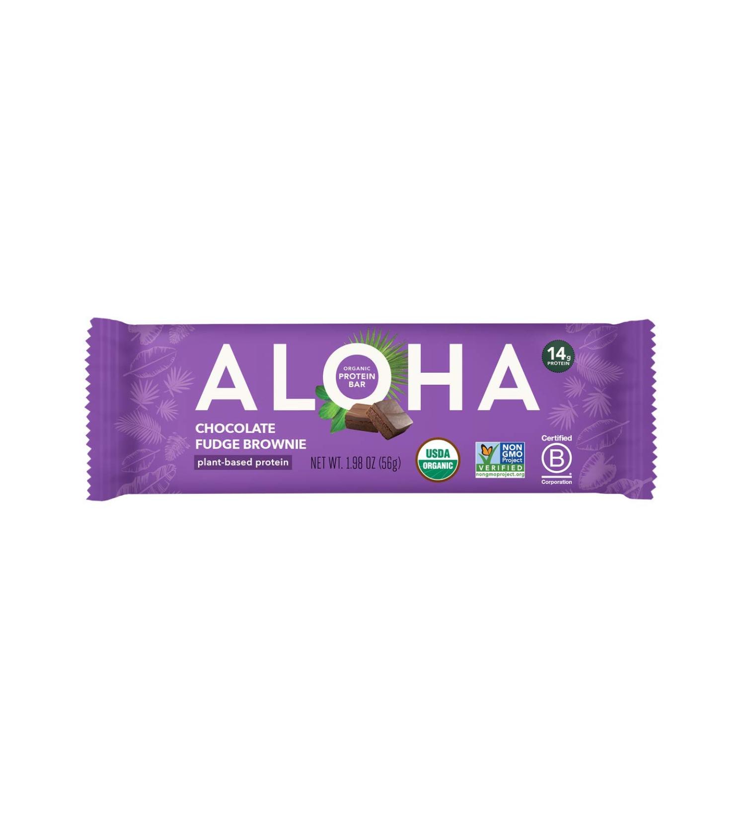 Aloha Organic Plant Based Protein Bars - Chocolate Fudge Brownie 1.98 Oz | Healthy Vegan Snack for International Shipping - Buy Online on GoSupps.com