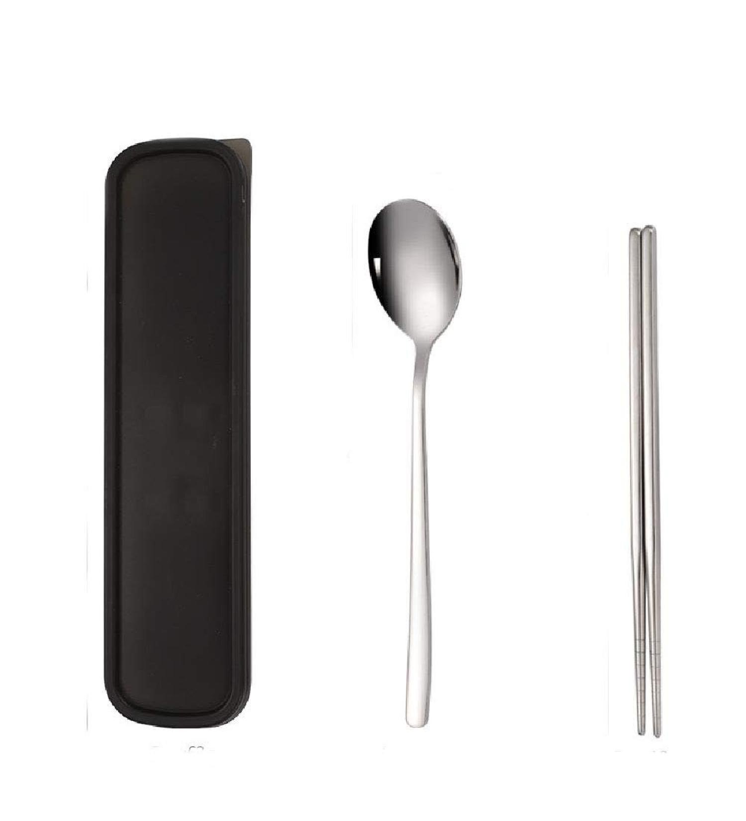 Stainless Steel Portable Tableware Student Travel to Work Spoon Chopsticks 3 Piece Set Silver - Buy Online on GoSupps.com