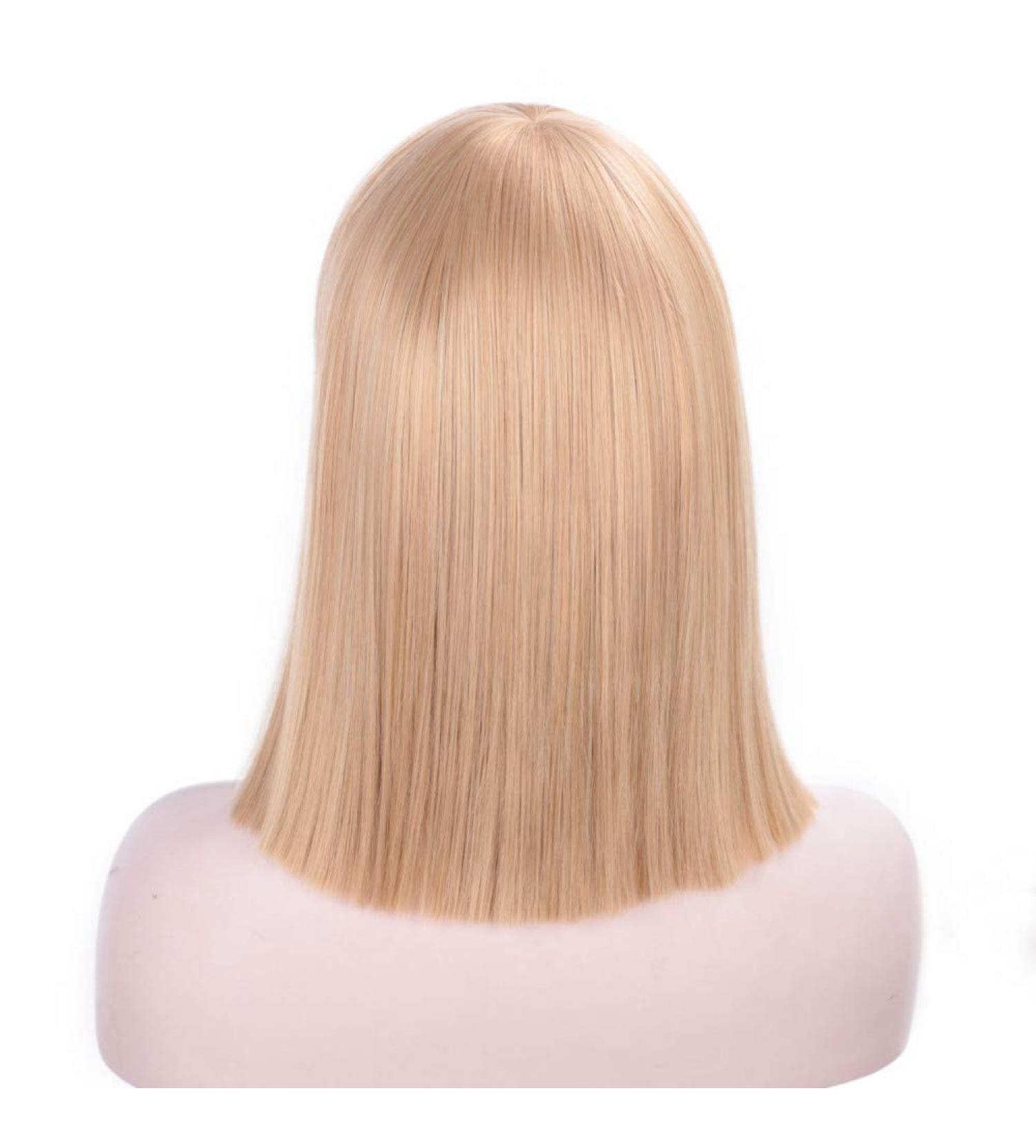 Hbingbing 12 Inch Blonde Bob Wig with Bangs | Short Straight Synthetic Wig - Heat Resistant Fiber - 4 Colors Available - Buy Online on GoSupps.com