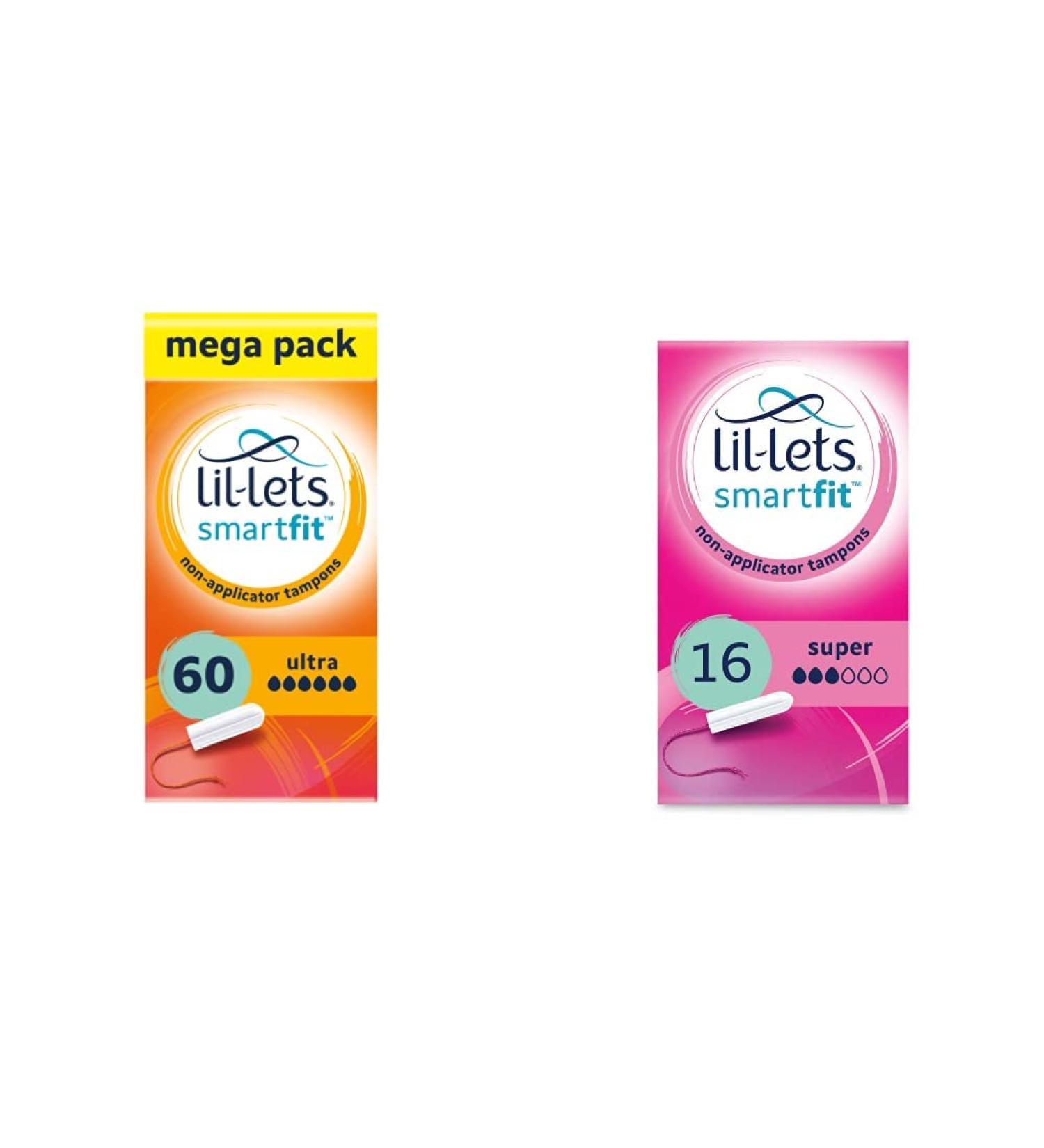 Lil-Lets Non-Applicator Ultra Tampons X 60 | 6 Packs of 10 | Extremely Heavy Flow & Smartfit 16 Non-Applicator Tampons Super 16 Count (Pack of 1) + Tampons Super 16 Count - Buy Online on GoSupps.com