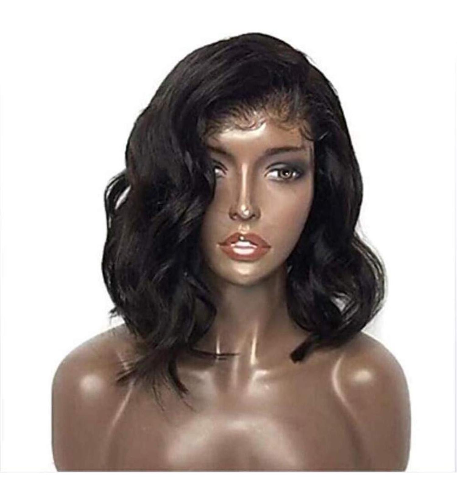 Short Brazilian Real Hair Lace Front Wig - Wavy 10 Inch Black Wig for Women - 150% Density - Buy Online on GoSupps.com