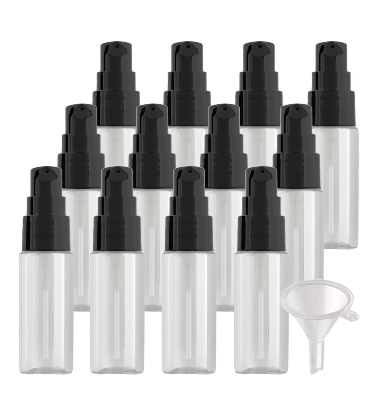 ZEOABSY 12 Pieces 20 ml Transparent Lotion Bottles with Black Pump 20ml Empty PET Plastic Lotion Pump Bottle Cosmetic Gel Travel Container for Cosmetic Make up Cleaning + 2 x Funnel Transparent 20ml - Buy Online on GoSupps.com