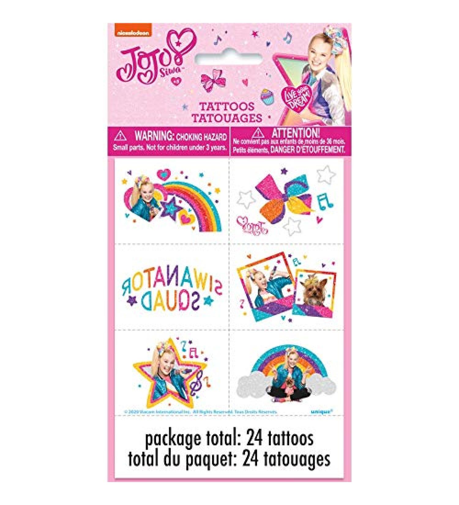 Jojo Siwa Temporary Tattoos - Assorted Designs  24 Pcs
