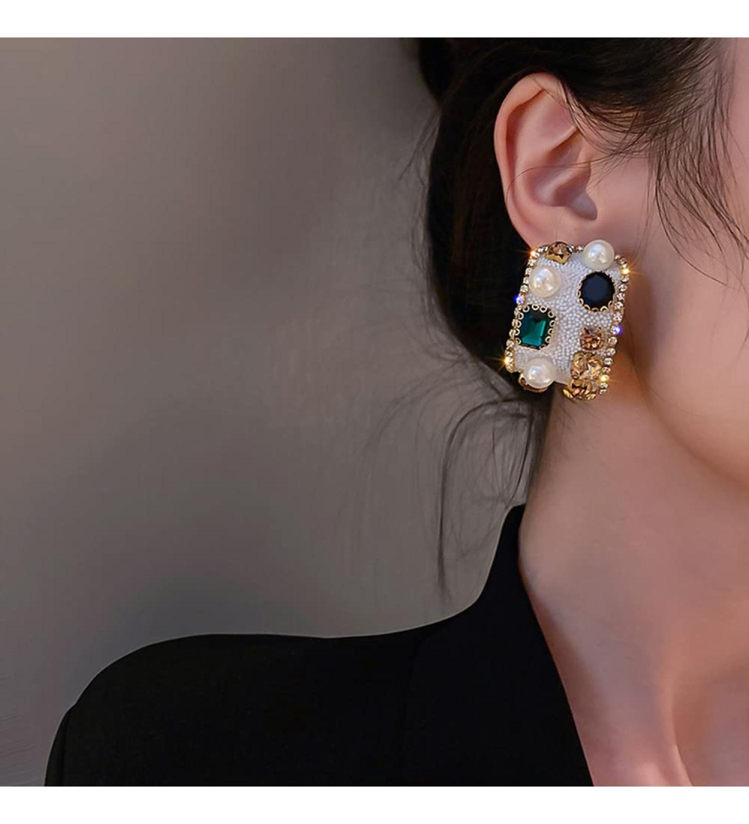 Minzaos Baroque Pearl Gemstone Hoop Earrings | Vintage Chunky U Earrings 925 Silver Needle Jewelry for Party Wedding (White) - Buy Online on GoSupps.com