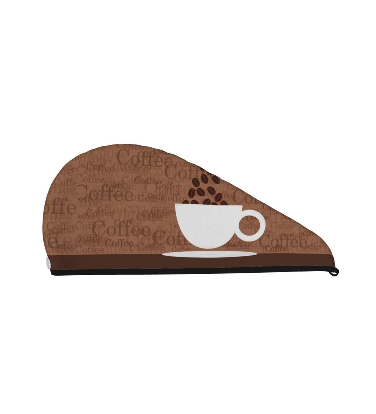 Hair Towel Wrap - Quick Drying Hair Turban with Button | Coffee Cafe Cup Design - Buy Online on GoSupps.com