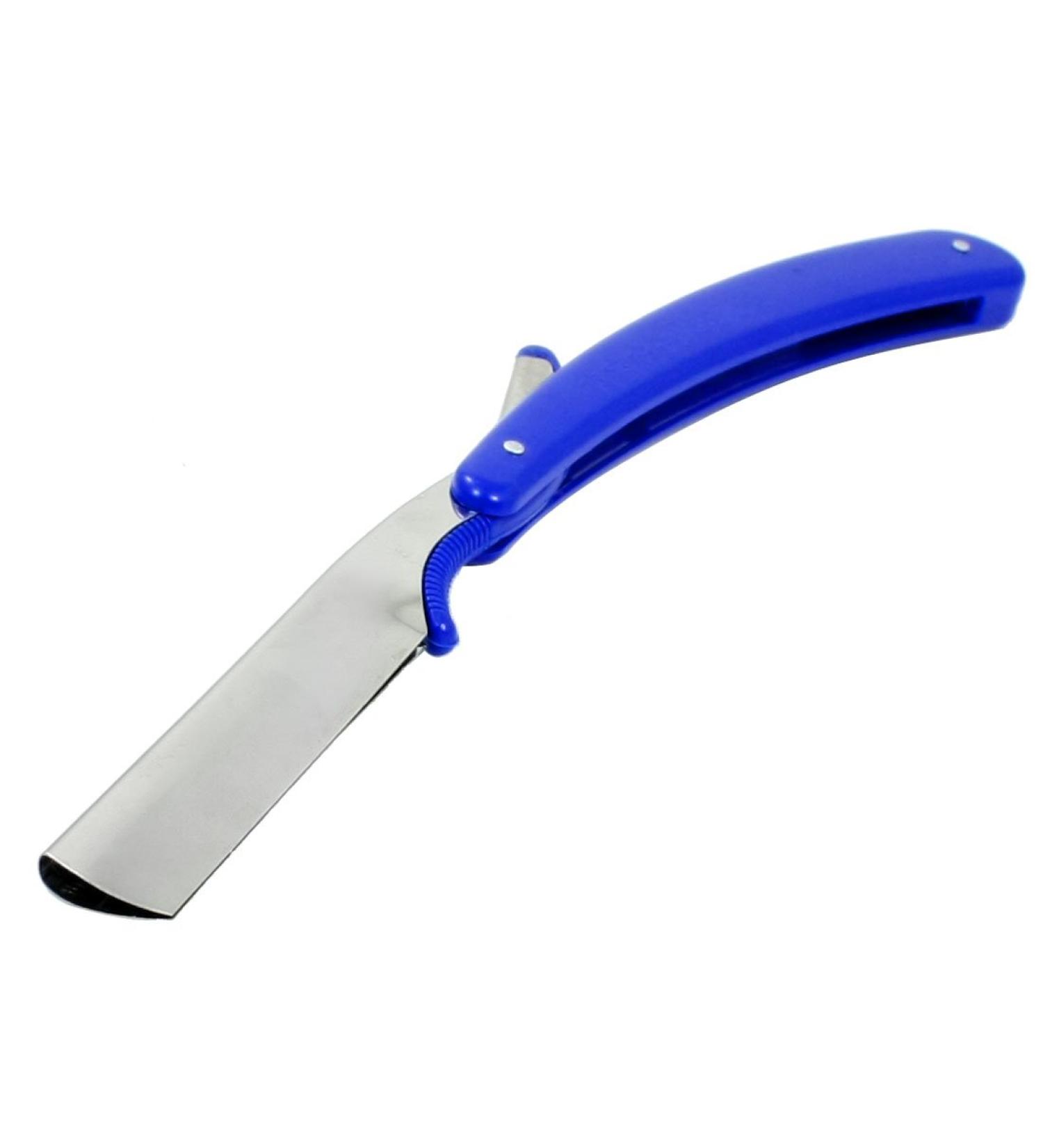 Ruilogod Blue Plastic Handle Blade Folded Beauty Hair Tool Shaver Trimmer Holder