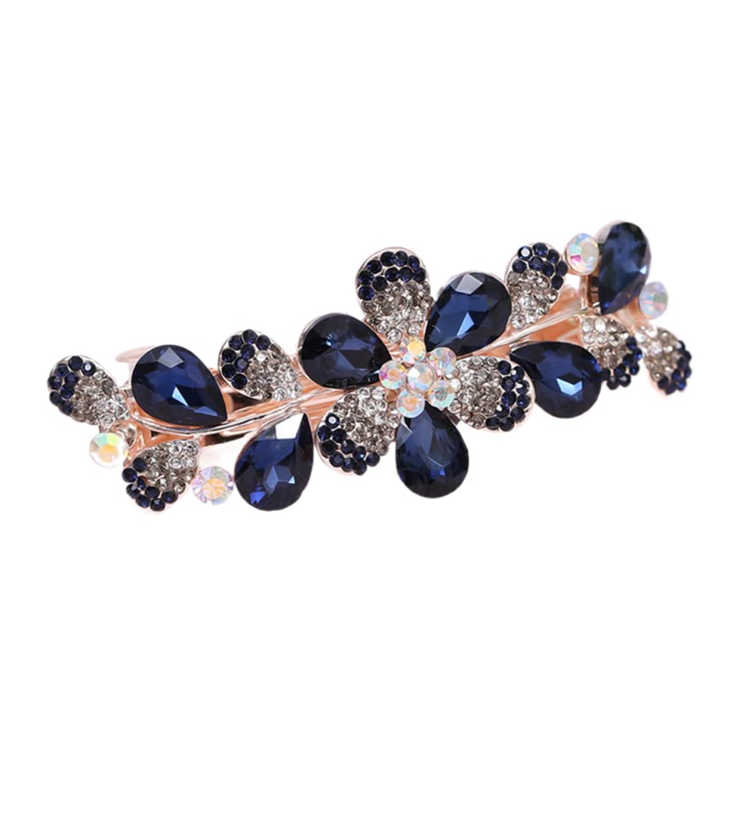 Ruihfas Crystal Rhinestone Flower Hair Spring Clip Hairpin - Dark Blue | Women & Girls Sweet Hair Accessories - Buy Online on GoSupps.com
