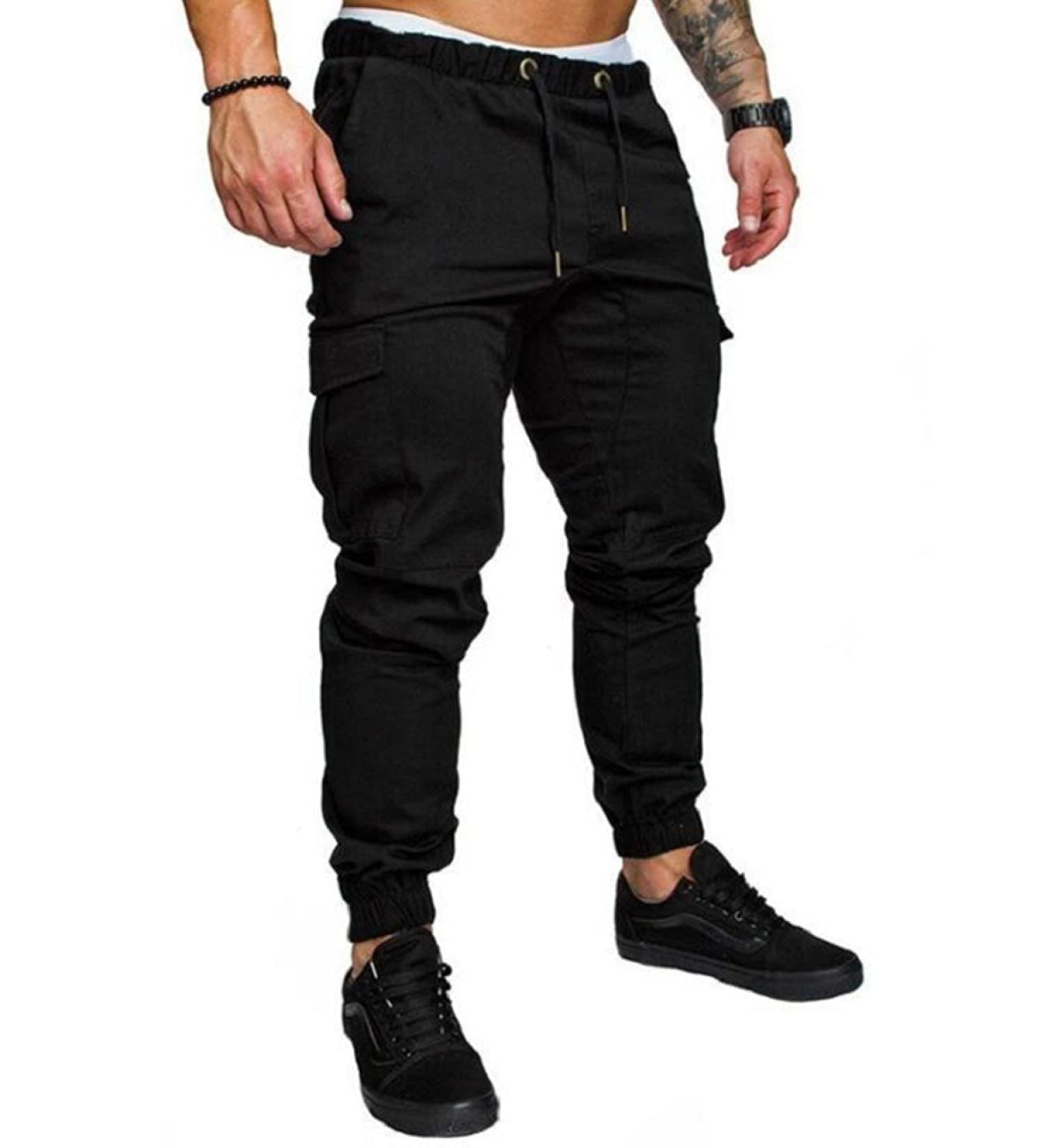 Kroivil Men's Casual Drawstring Sweat Jogging Cargo Pants - X-Large Black - Buy Online on GoSupps.com