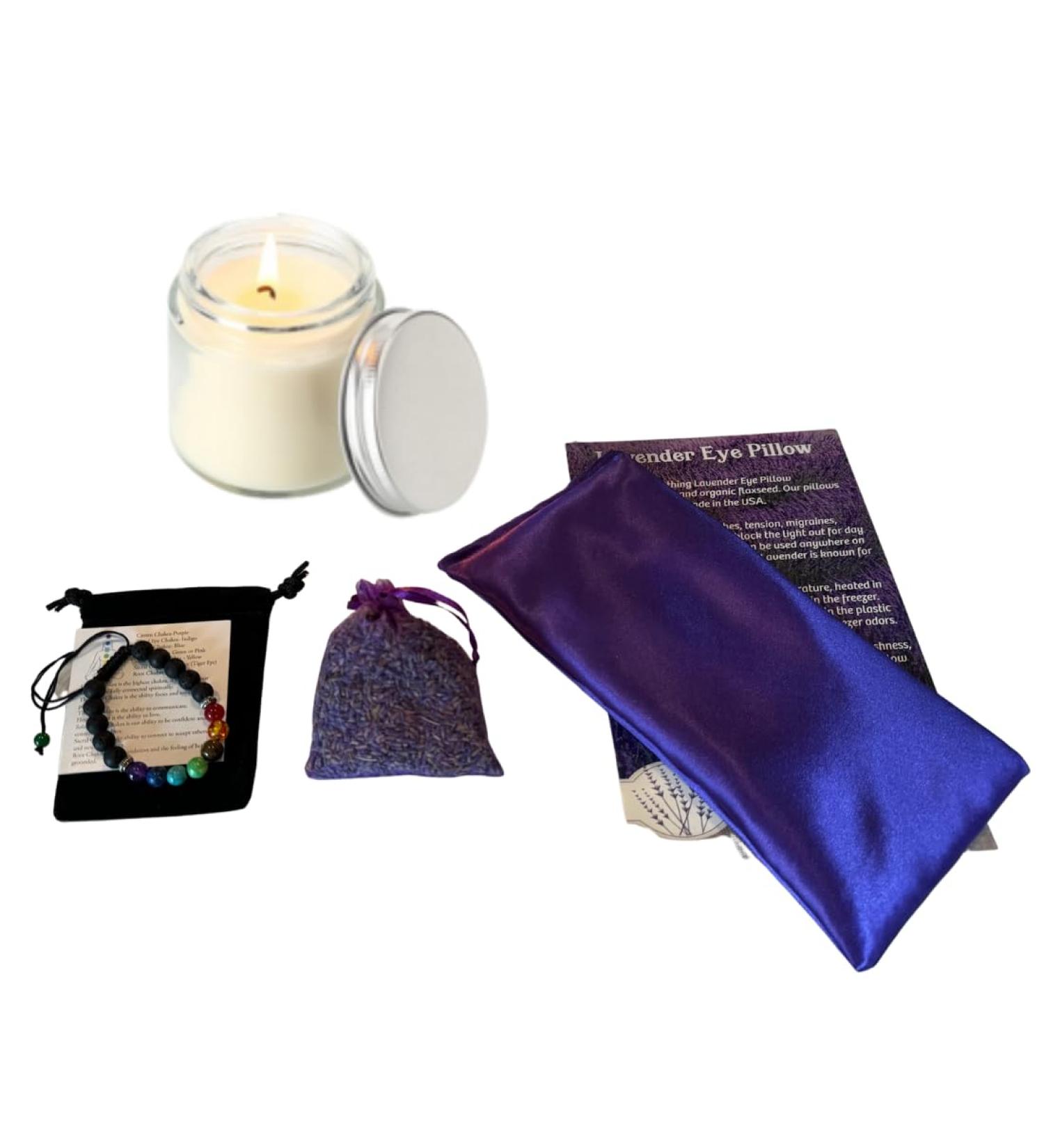 Relaxation Gift Set for Women - AyaZen Lavender Eye Pillow Chakra Bracelet & Soy Candle | Aromatherapy Gift Made in USA - Buy Online on GoSupps.com