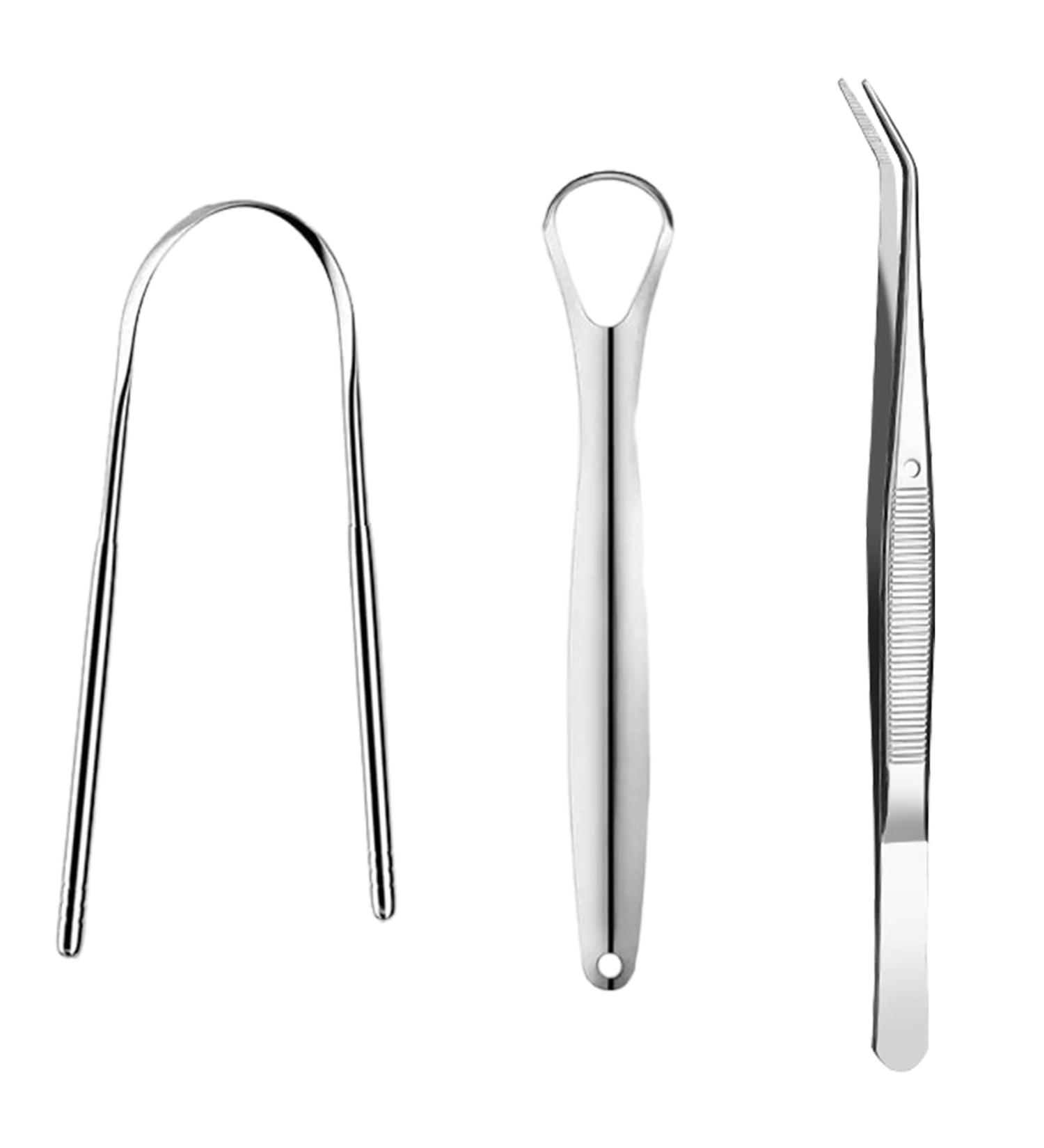 Premium Stainless Steel Tongue Cleaner & Scraper - U-Shape Design for Adults & Kids - Fight Bad Breath - Includes Tweezers - Shop Internationally - Buy Online on GoSupps.com