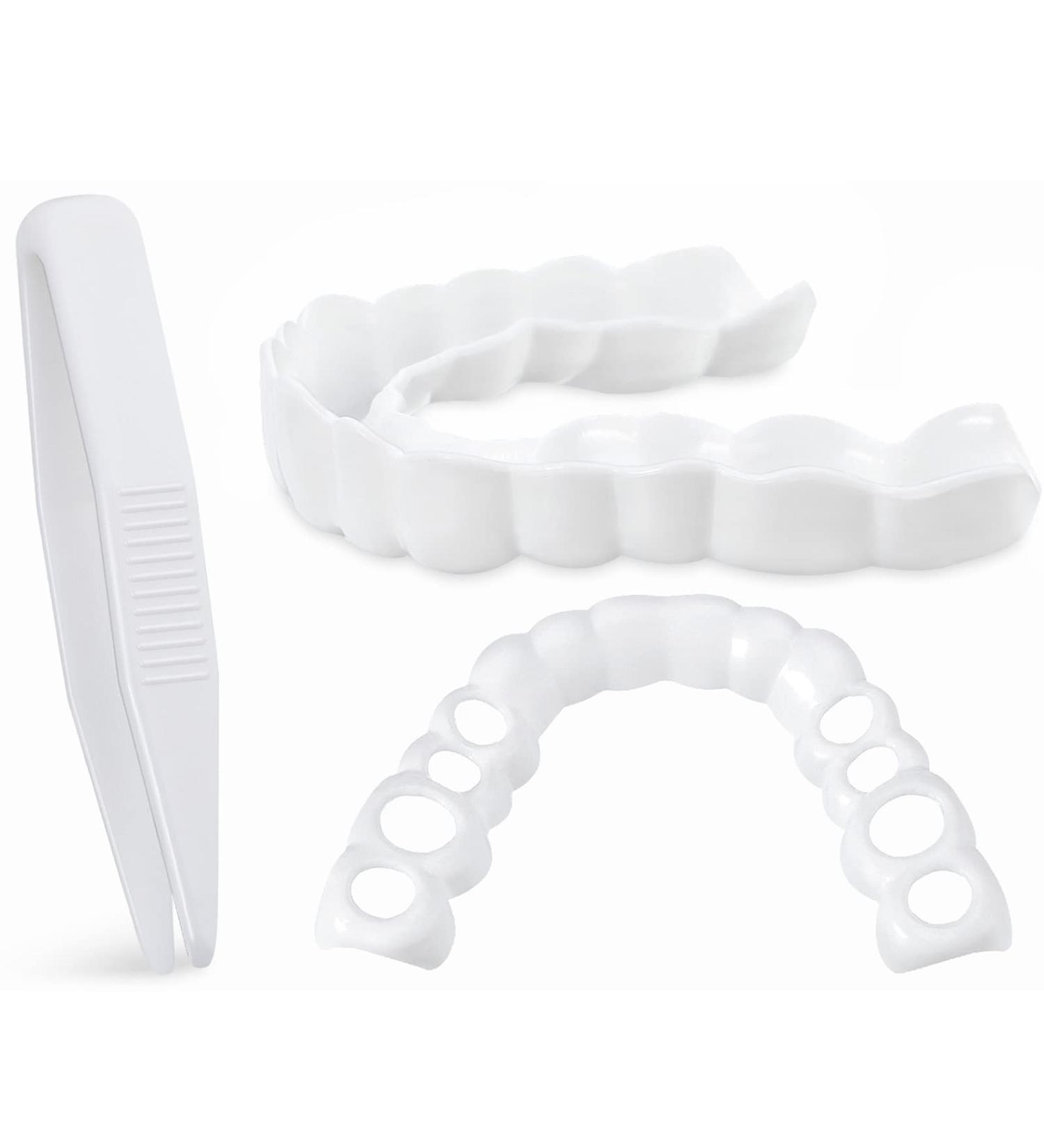 Buy 2 Pieces Instant Veneers Dentures - Fake Teeth for Men & Women | Serrated Smile Tip & Mini Tweezers - Affordable International Shipping - Buy Online on GoSupps.com