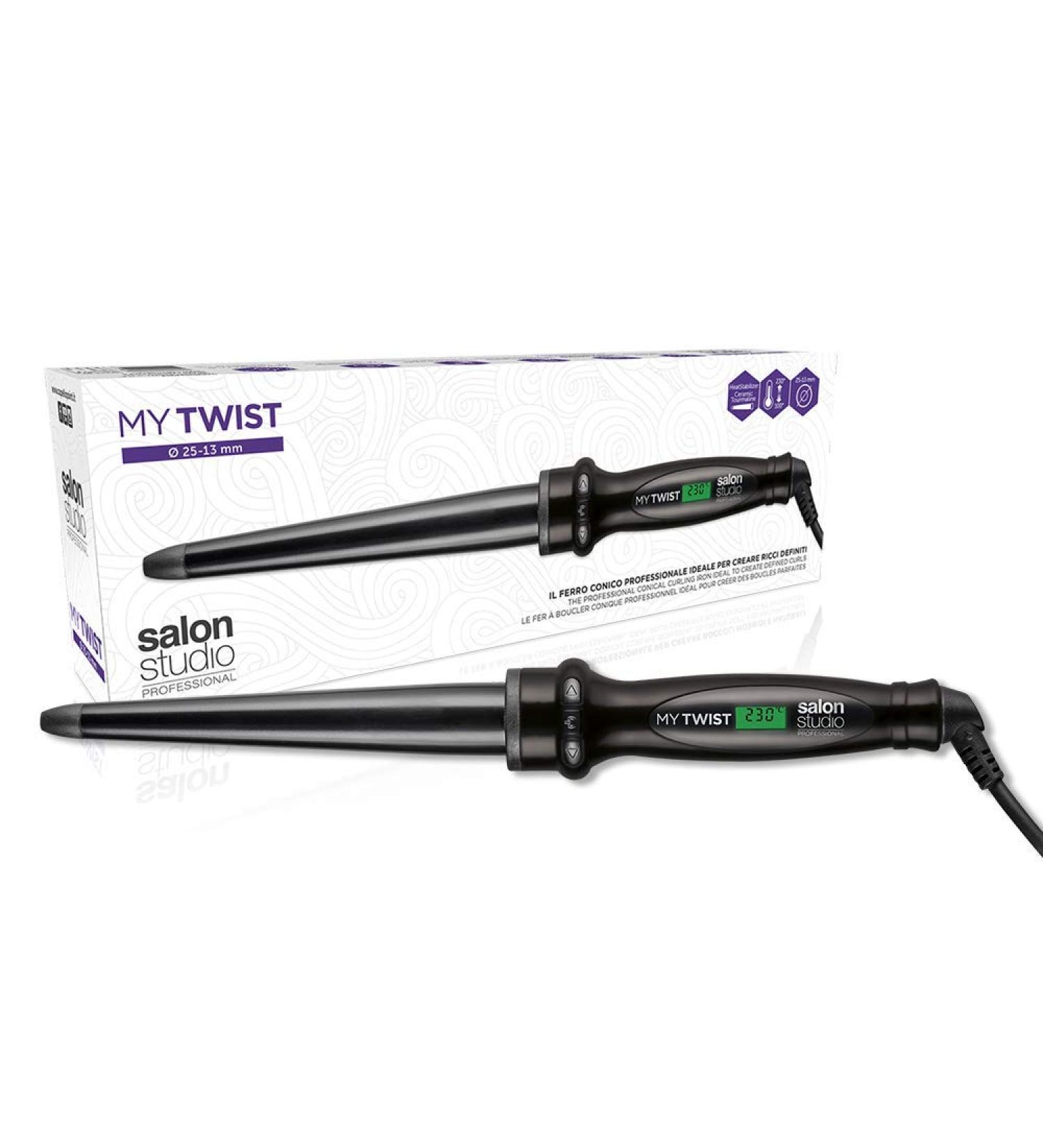 Salon Studio Professional MyTwist Tapered Ceramic Curling Iron | Curling Wand 13-25 mm - Ceramic & Tourmaline, Auto-off, Rapid Heating - Buy Online on GoSupps.com