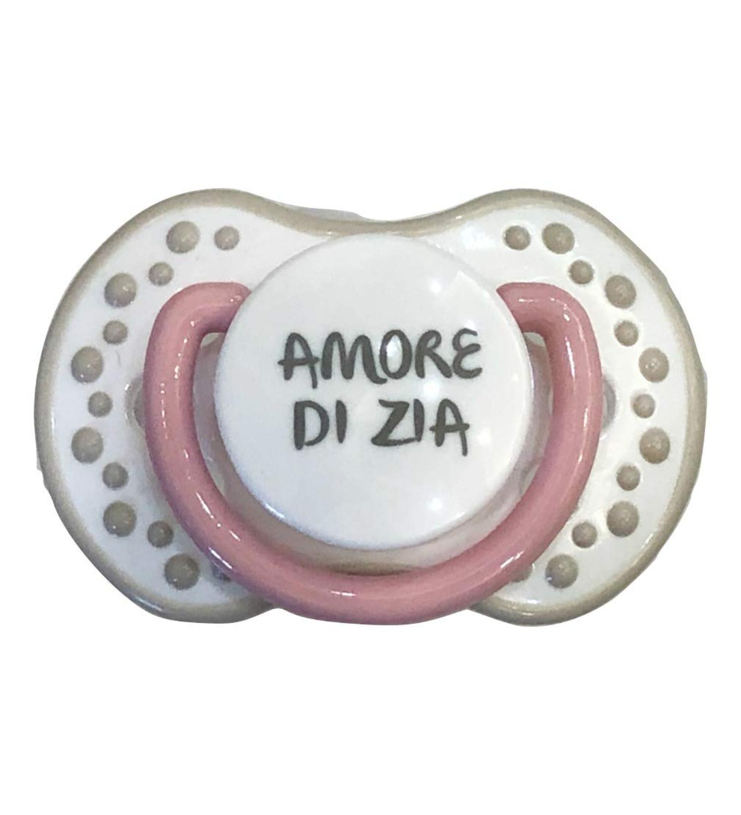 Personalized Pacifier with Saying Love from Aunt 0-6 Months Silicone Beige and Pink Newborn Baby Girl Brillabenny
