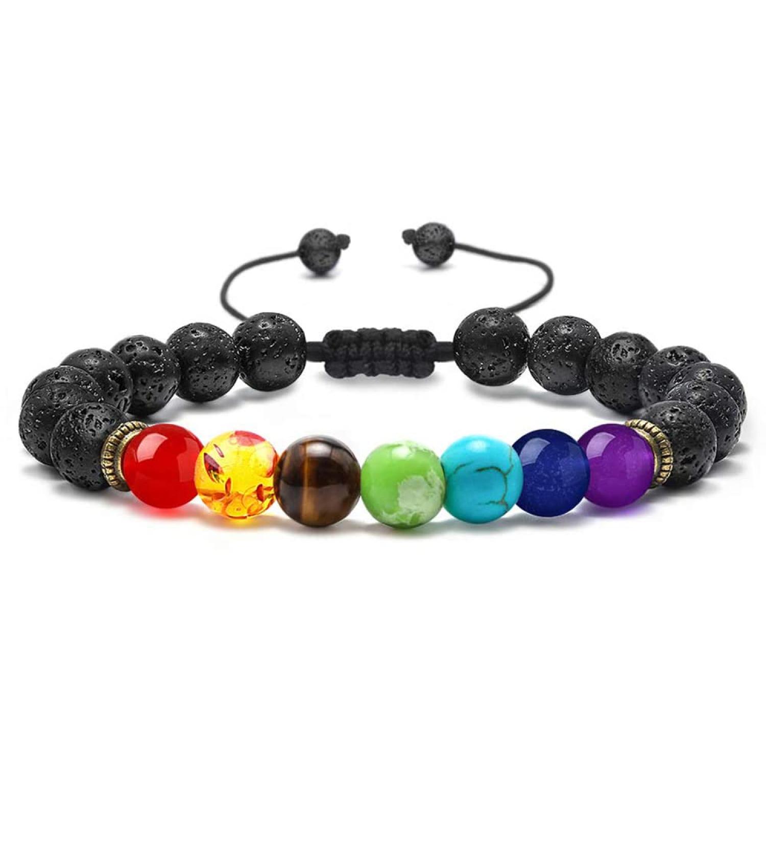 7 Chakra Lava Stone Bracelet for Men & Women Natural 8mm Sparkling Gemstone Jewelry Yoga Gift Pearl & Tiger Eye Beads - Buy Online on GoSupps.com