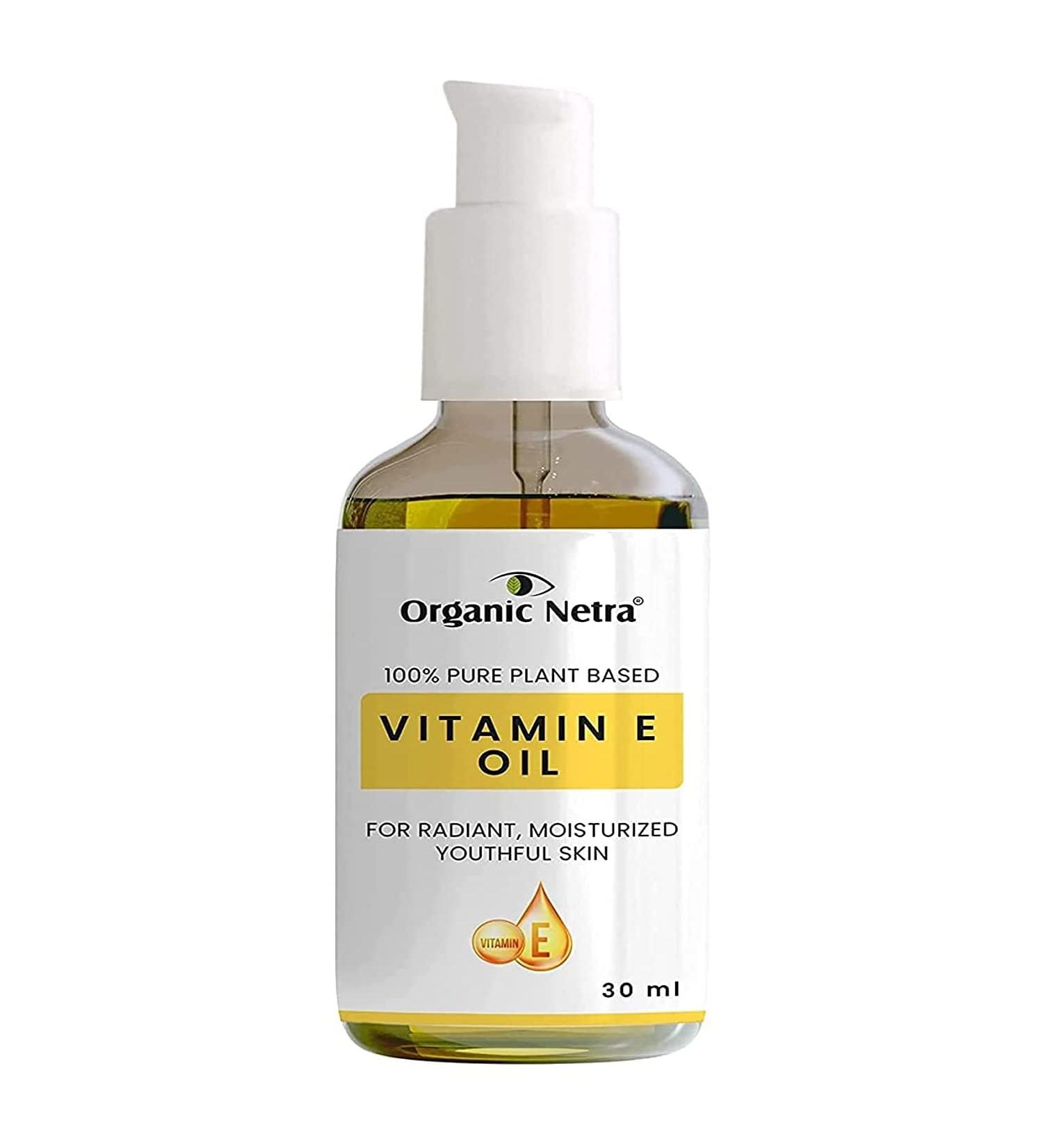 Organic Netra 100% Pure Plant-Based Vitamin E Oil | Radiant Moisturized Skin & Hair Growth | Reduces Scars Stretch Marks & Wrinkles - 1.01 Oz - Buy Online on GoSupps.com