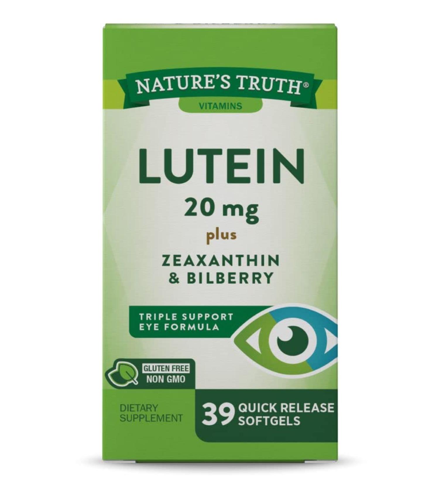 Nature's Truth Lutein & Zeaxanthin with Bilberry 20mg - 39 Quick Release Softgels - Buy Online on GoSupps.com