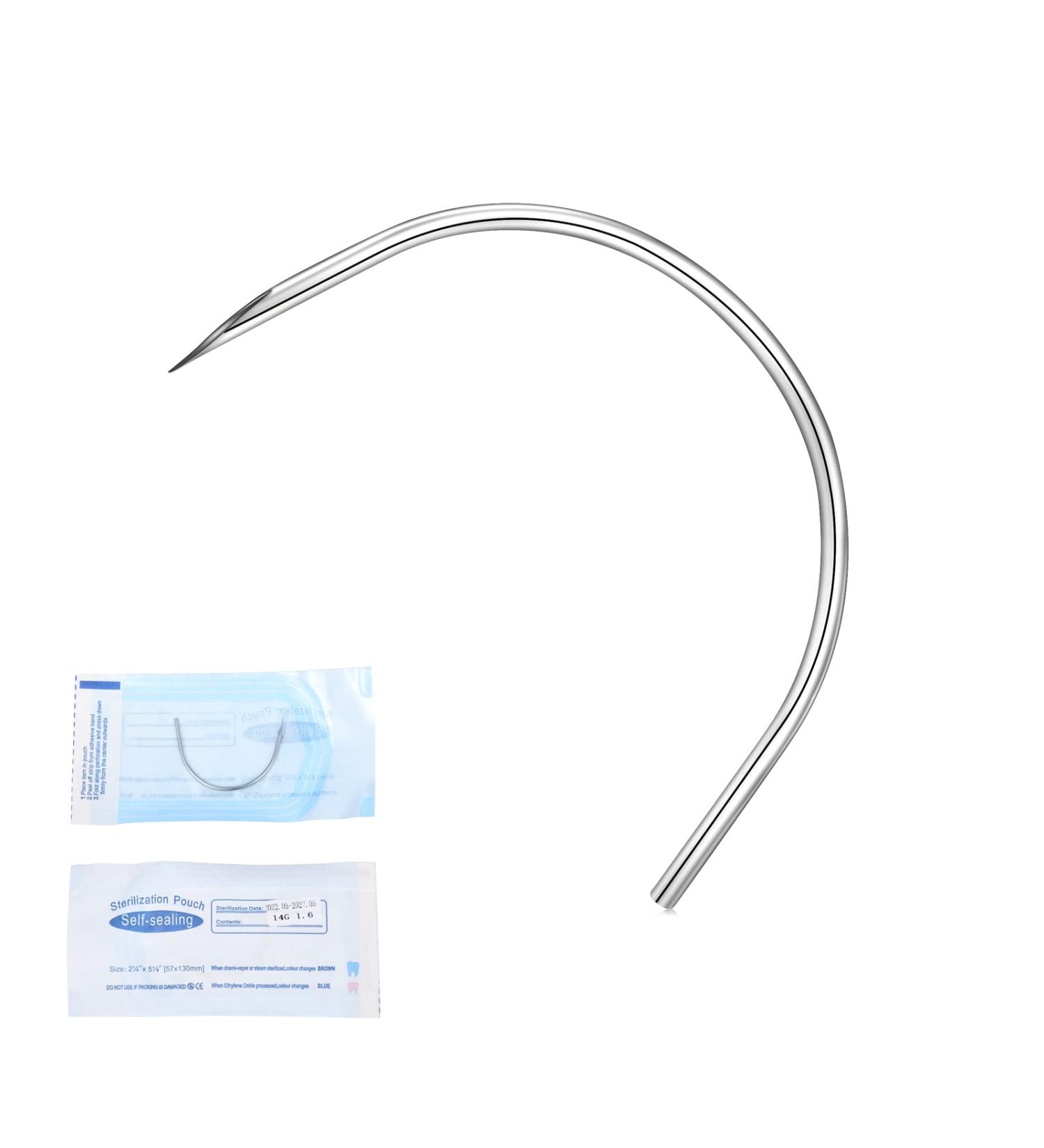 DJCIW 20PCS 14G Curved Piercing Needles,Stainless Steel Disposable Precision Sterilized Curved Piercing Needle for Ear Tragus Helix Nose Belly Eyebrow Labret Piercing 3-14G(1.6mm)-20PCS