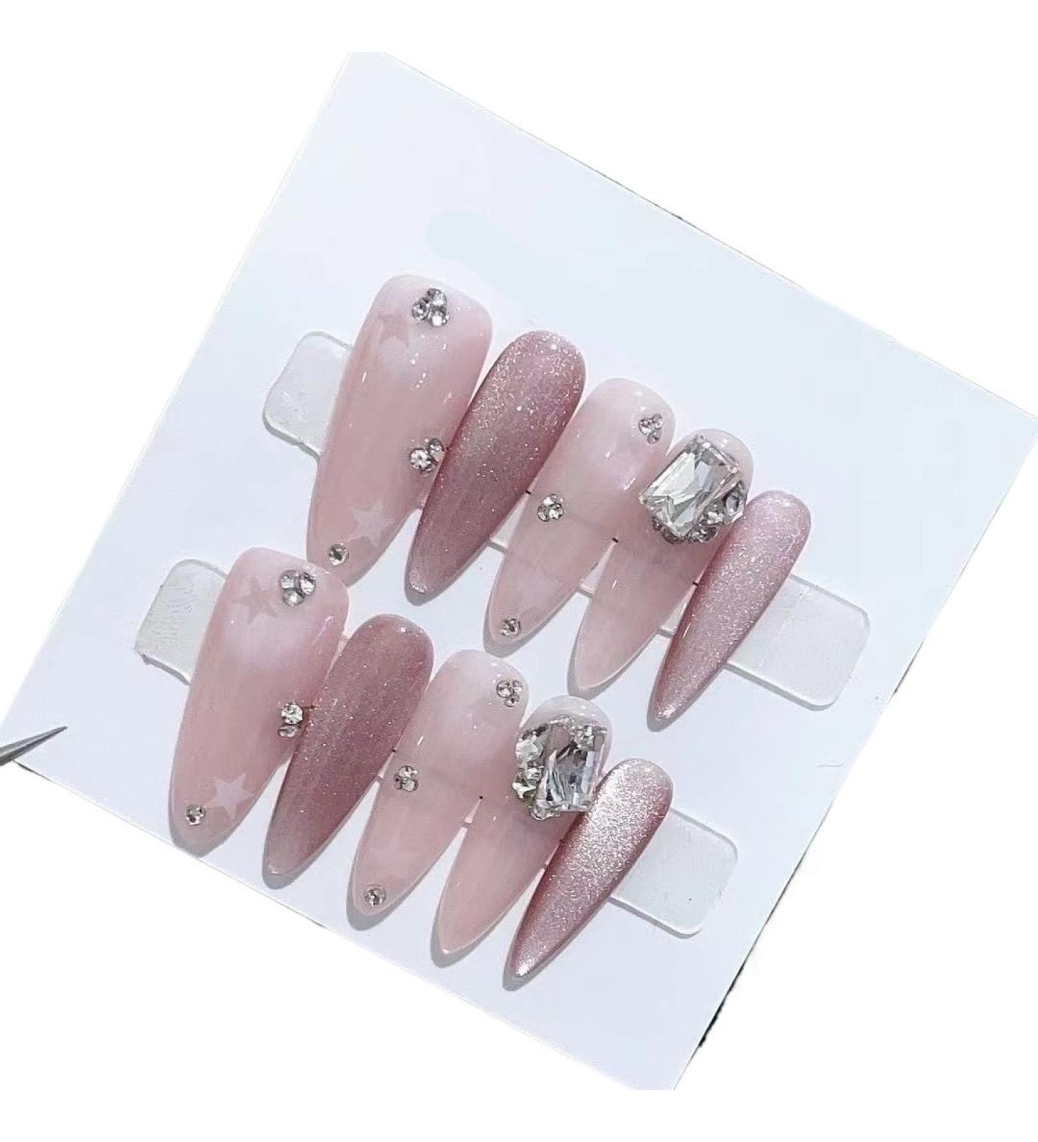 Handmade nail art wearing armor hollowed out star shaped bride detachable almond shaped false nails(M) - Buy Online on GoSupps.com