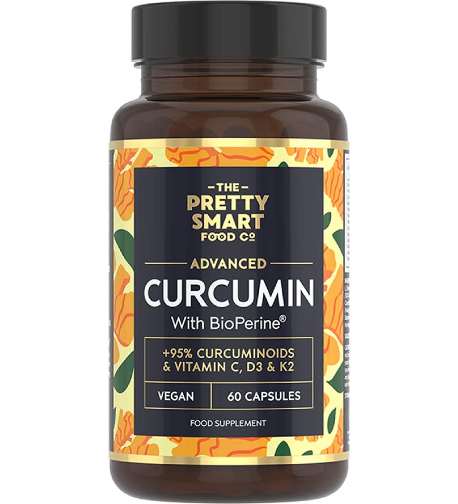 Curcumin 95 & BioPerine Capsules - High Strength Turmeric with Black Pepper for Enhanced Absorption - 60 Capsules - Made in UK - Buy Online on GoSupps.com