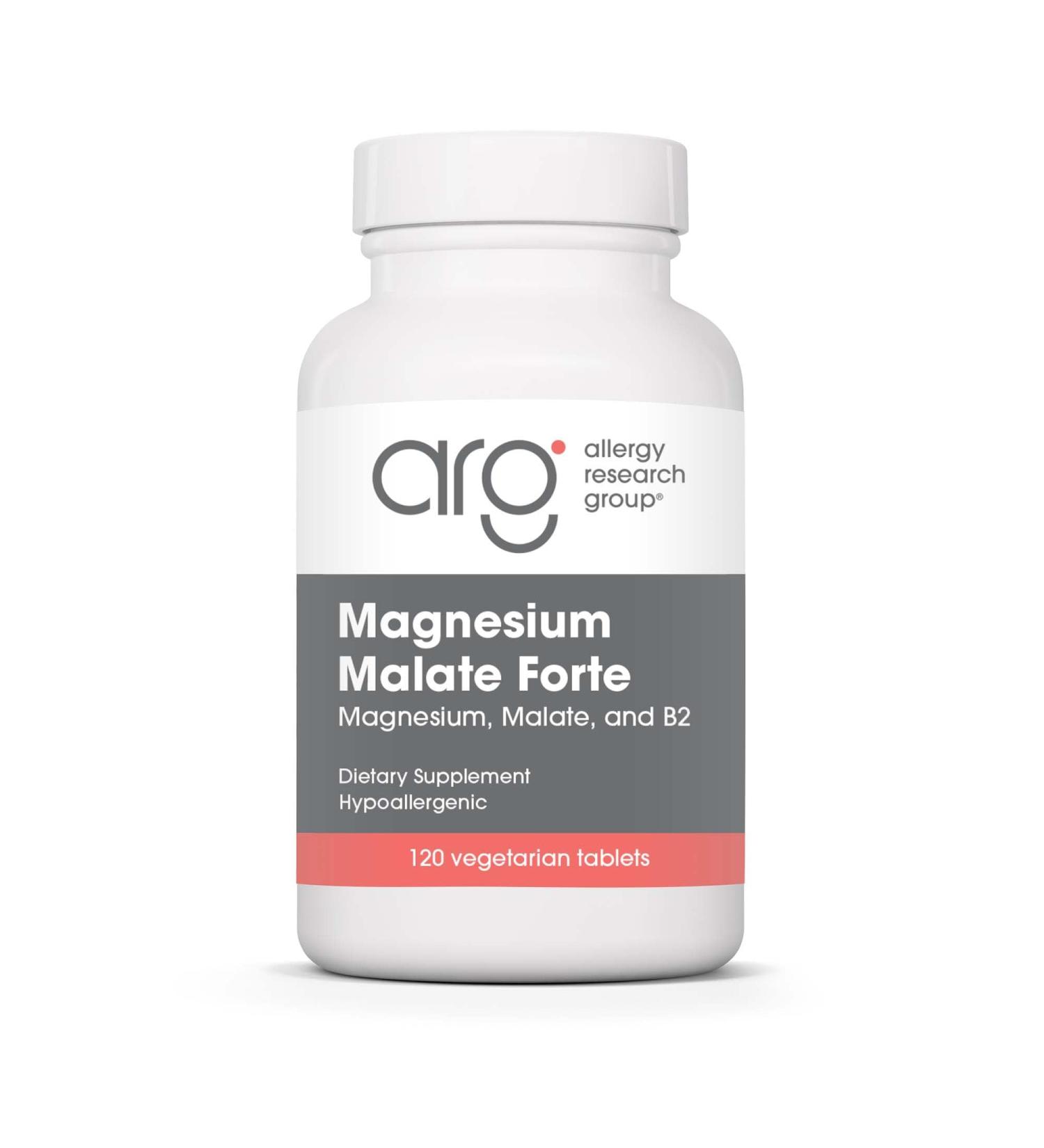 Allergy Research Group Magnesium Malate Forte Supplement - Magnesium and Malic Acid Energy Support Vitamin B2 Vegetarian Tablets - 120 Count - Buy Online on GoSupps.com