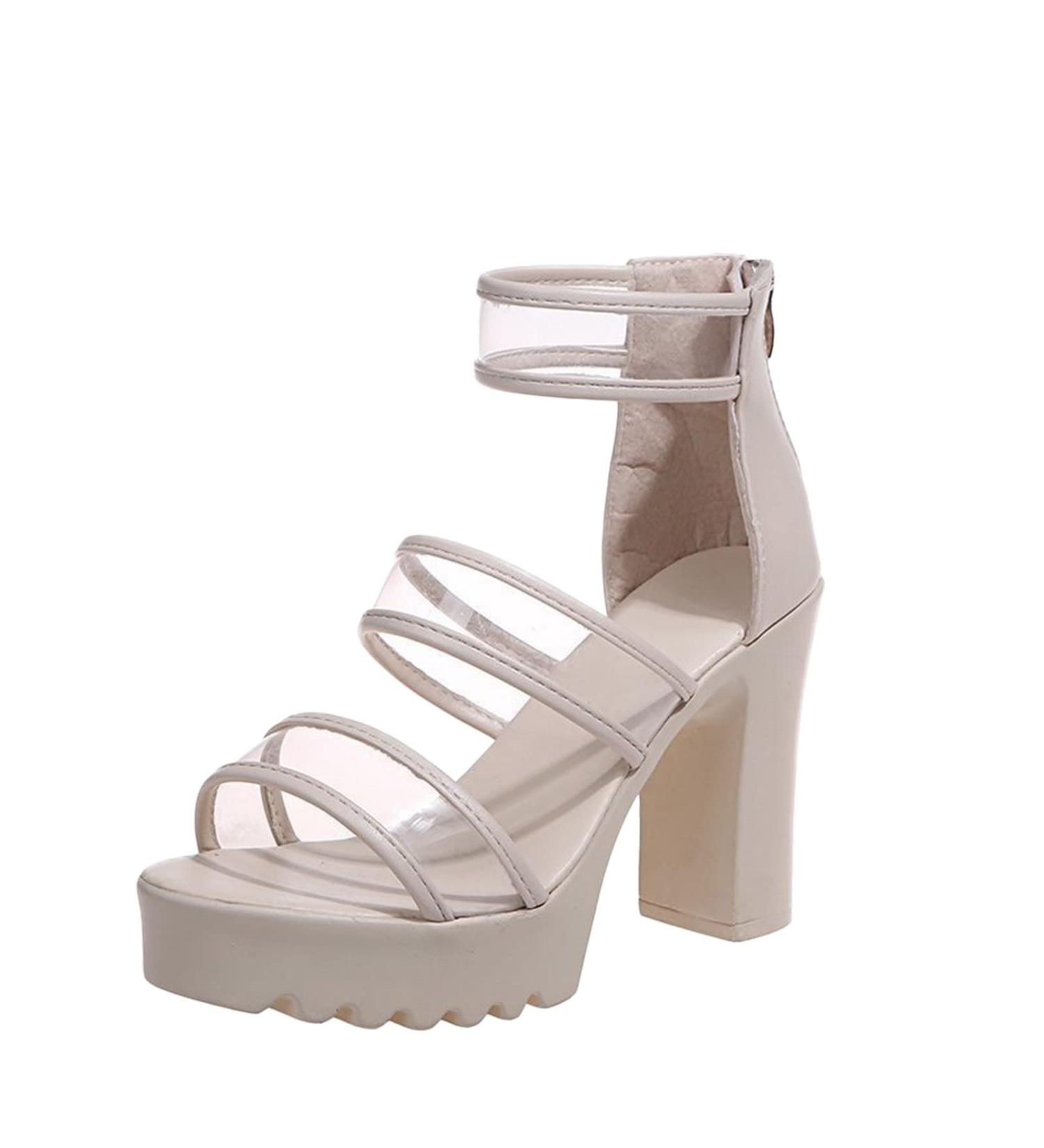 Buy XTZYGLFD Zipper Sandals - Fashion High Heels for Women Chunky Summer Footwear in Beige Size 5.5 UK - Shop Internationally - Buy Online on GoSupps.com