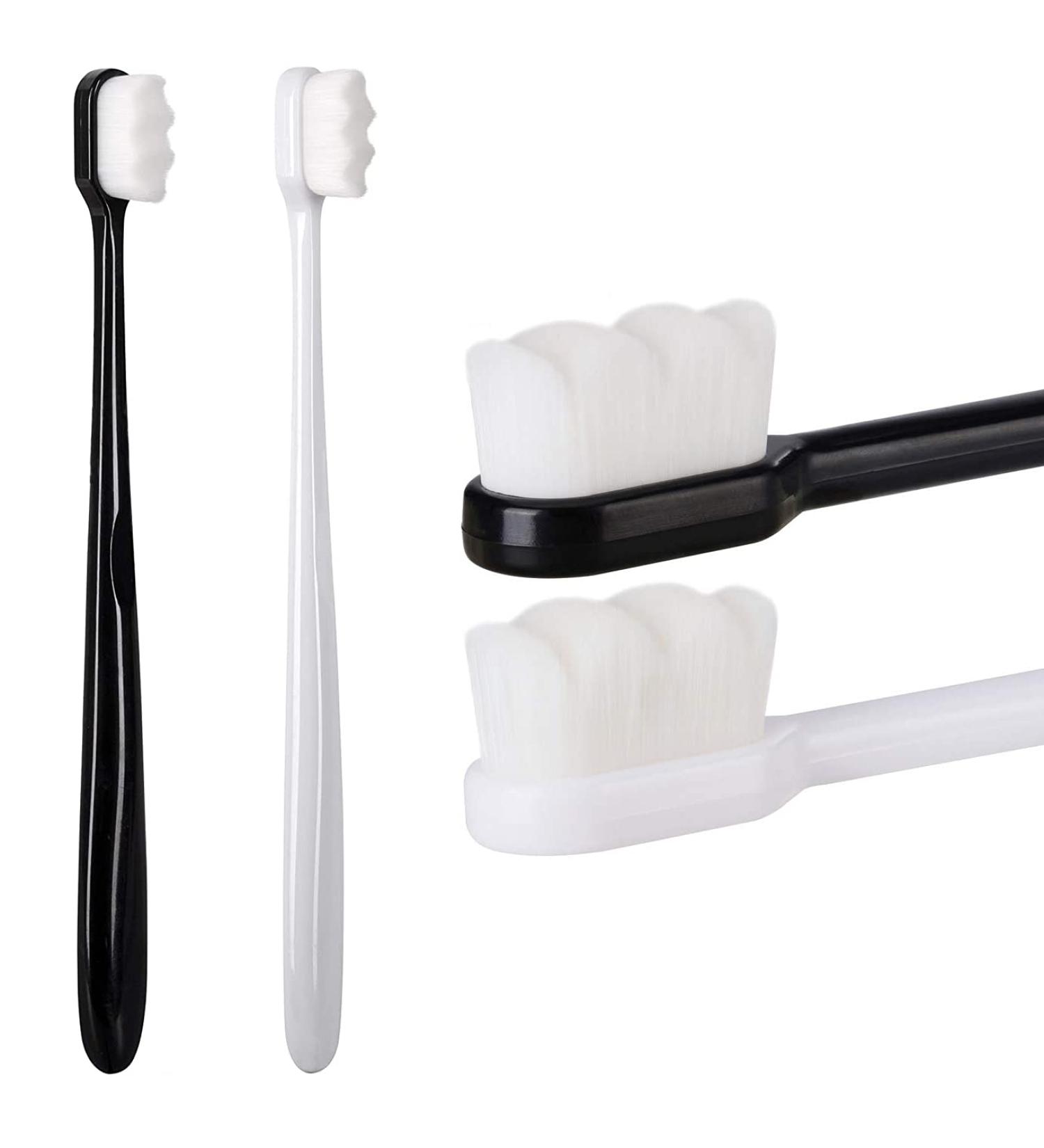 Ultra Soft Adult Toothbrush 2 Pack - Extra Soft Bristles for Sensitive Teeth - Good Cleaning Effect, Oral Gum Recession - Black+White - Buy Online on GoSupps.com