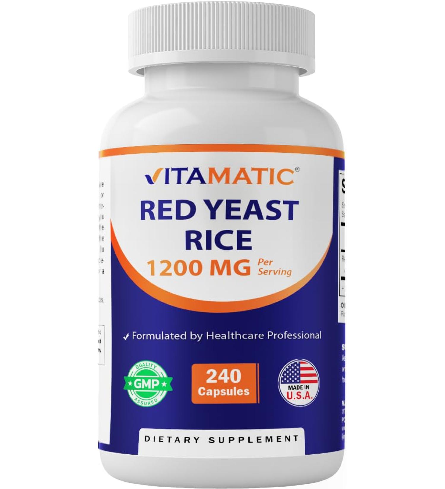 Vitamatic Red Yeast Rice 1200 mg Per Serving - 240 Veg Capsules - Made in The USA - Non-GMO & Gluten Free 240 Count (Pack of 1) - Buy Online on GoSupps.com