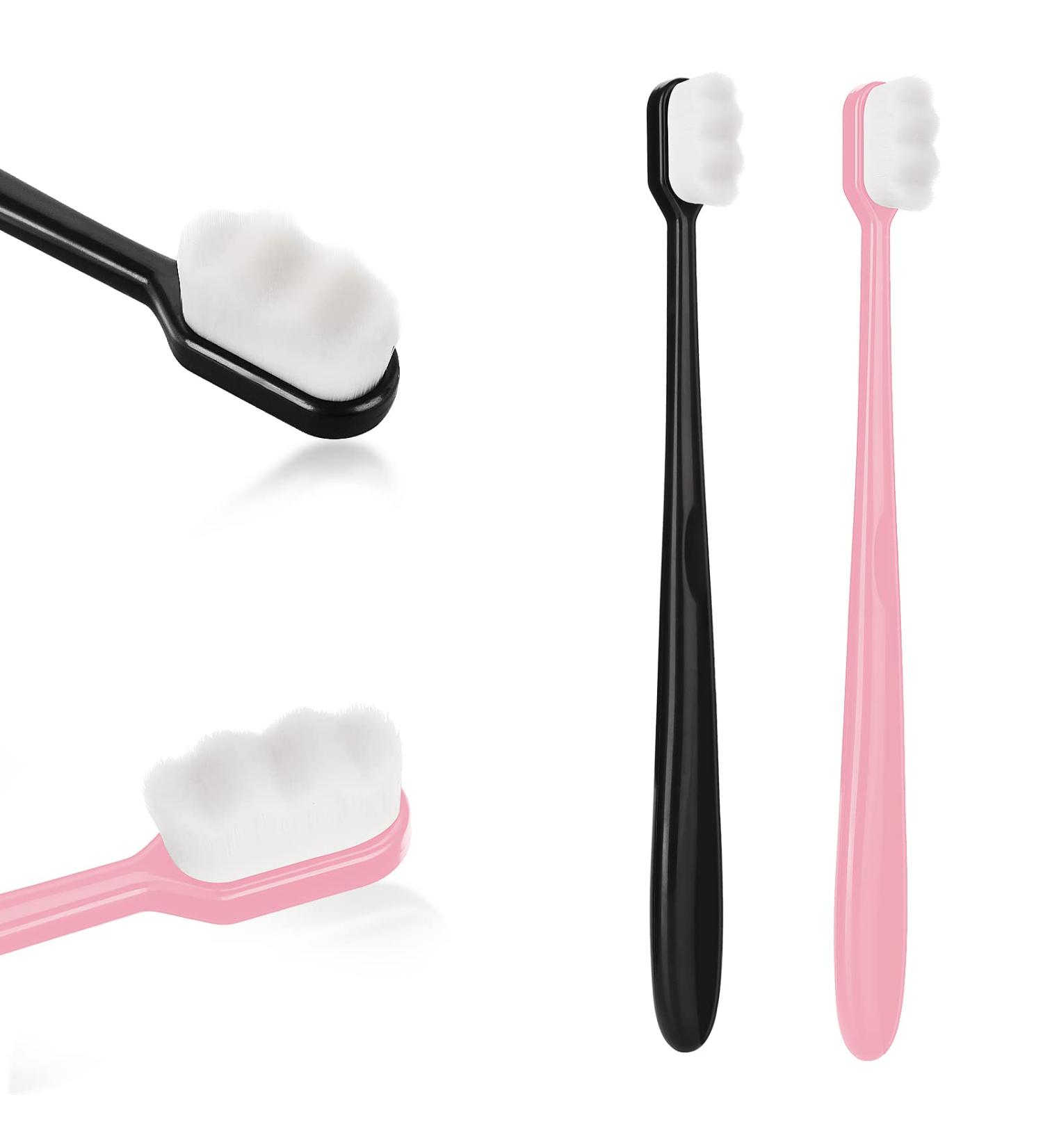 Shop WLLHYF Extra Soft Micro Nano Toothbrushes - 10000 Bristles for Sensitive Gums | Painless Brushing for Kids & Adults - Black/Pink - Buy Online on GoSupps.com