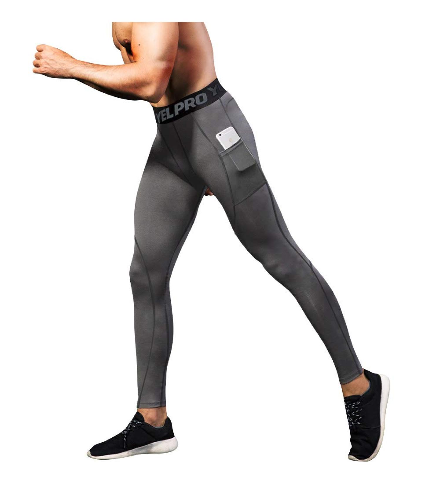 EARGFM Men's Athletic Leggings with Pockets - Grey, Medium | Compression Pants for Cycling & Running - Buy Online on GoSupps.com