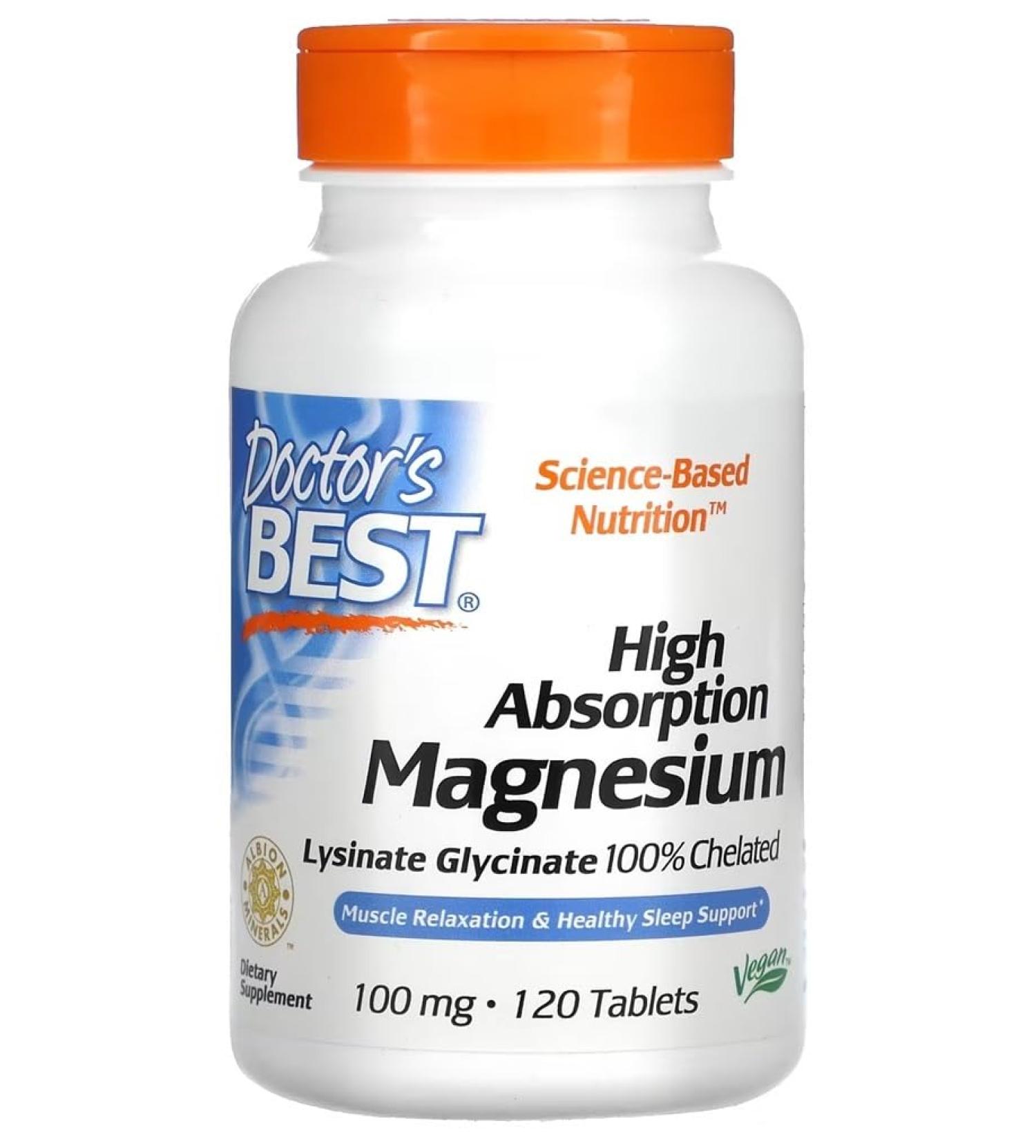 Doctor's Best - High Absorption Magnesium | 100mg - 120 Tablets - Buy Online on GoSupps.com