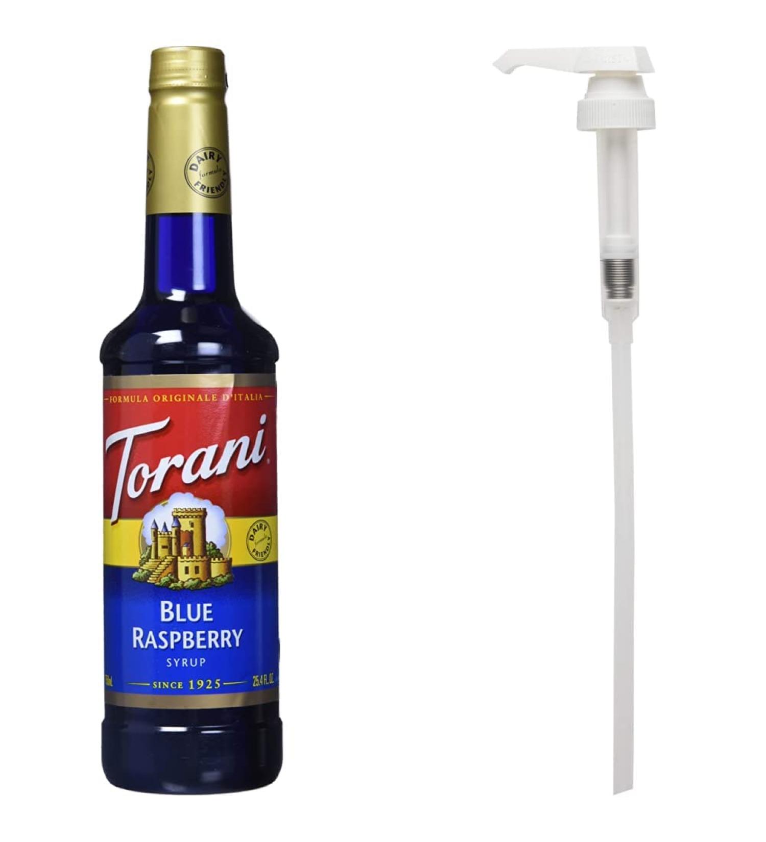 Torani Blue Raspberry Syrup Plastic Bottle 750 ml & Flavored Flavour Syrup Pump for 750ml Syrup + Flavored Syrup - Buy Online on GoSupps.com