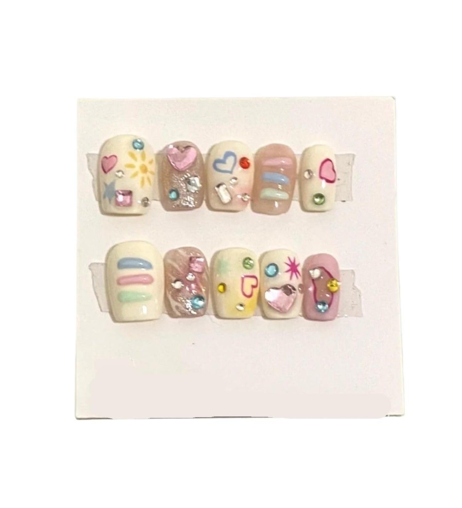 Handmade nail art retro cute hand drawn nail art short detachable fake nails(Size:XS) - Buy Online on GoSupps.com