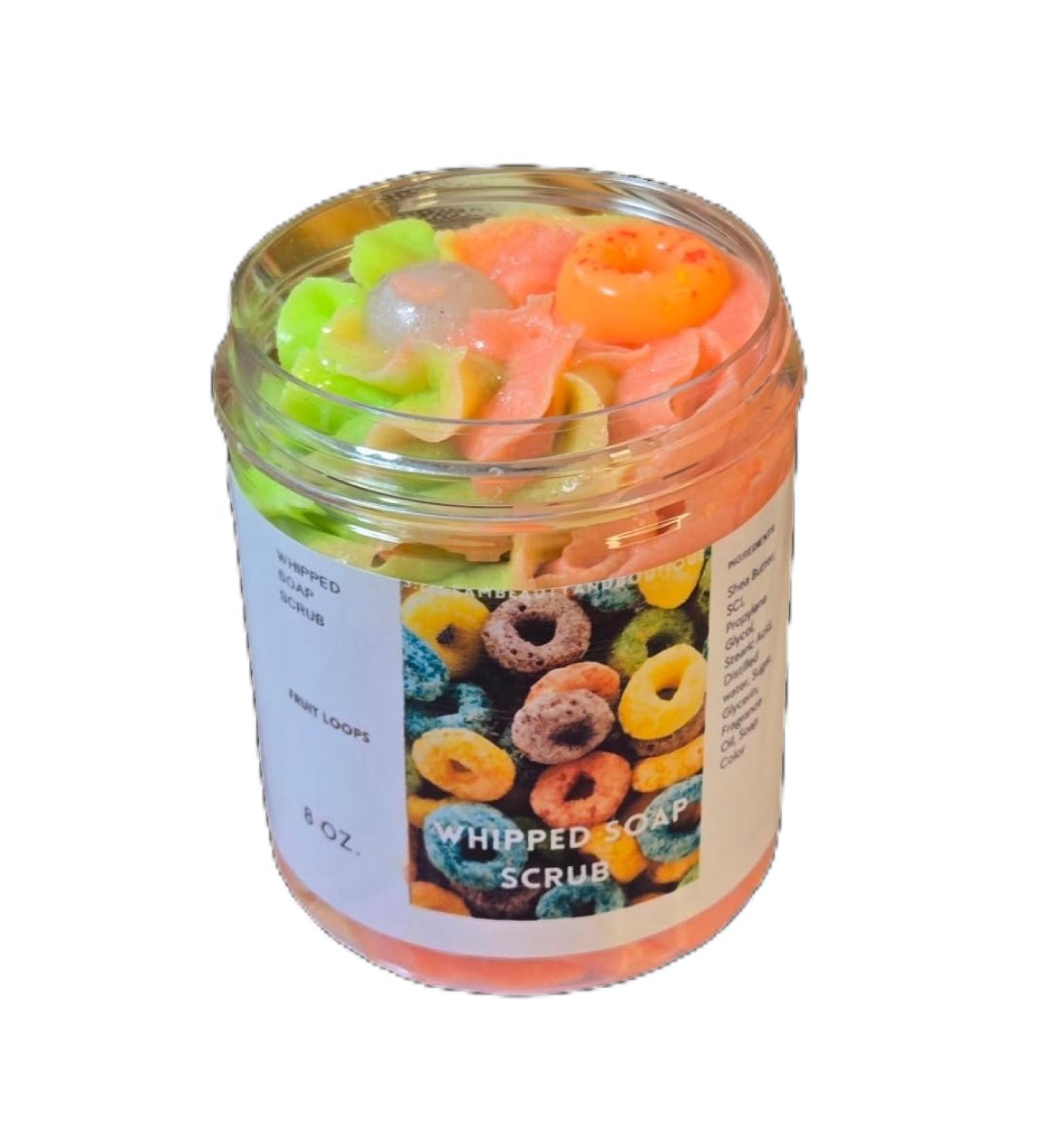 Fruit Loops Whipped Foaming Shea Butter Sugar Scrub. Exfoliating Body Wash & Scrub. All Natural Shea Butter Whipped Soap. Shaving Cream. (8 oz) 8 Ounce