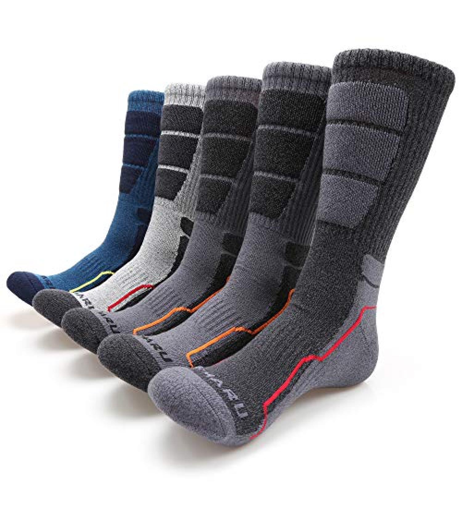 MIRMARU Men's 5-Pack Moisture Wicking Crew Socks for Hiking & Running - Black, Charcoal, Grey, Navy - Size 10-13 - Buy Online on GoSupps.com
