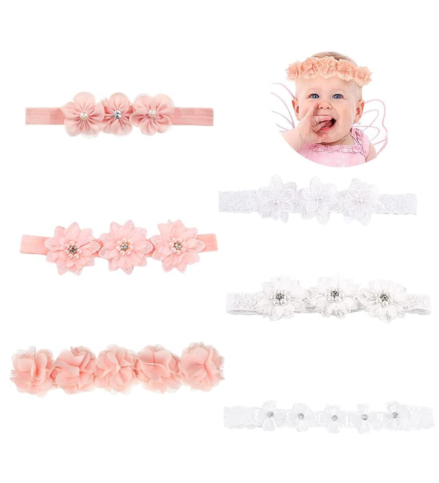 6 Pieces Baby Flower Headbands - Adorable Hairbands for Baby Girls | Perfect for Baptism & Special Occasions - Buy Online on GoSupps.com