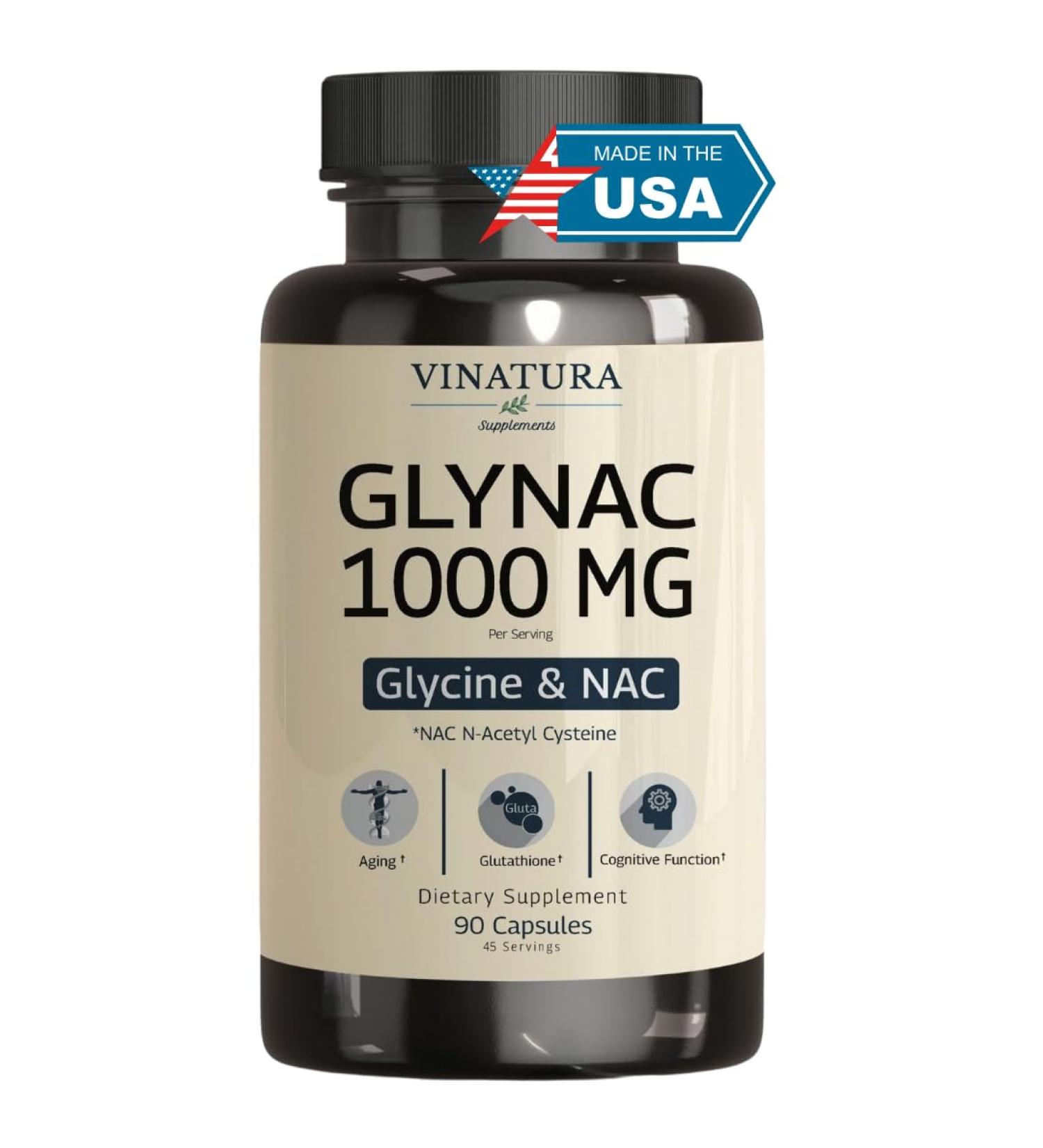 GLYNAC Supplement 1000MG - Glycine & NAC Supplement - 90 Capsules - Buy Online on GoSupps.com