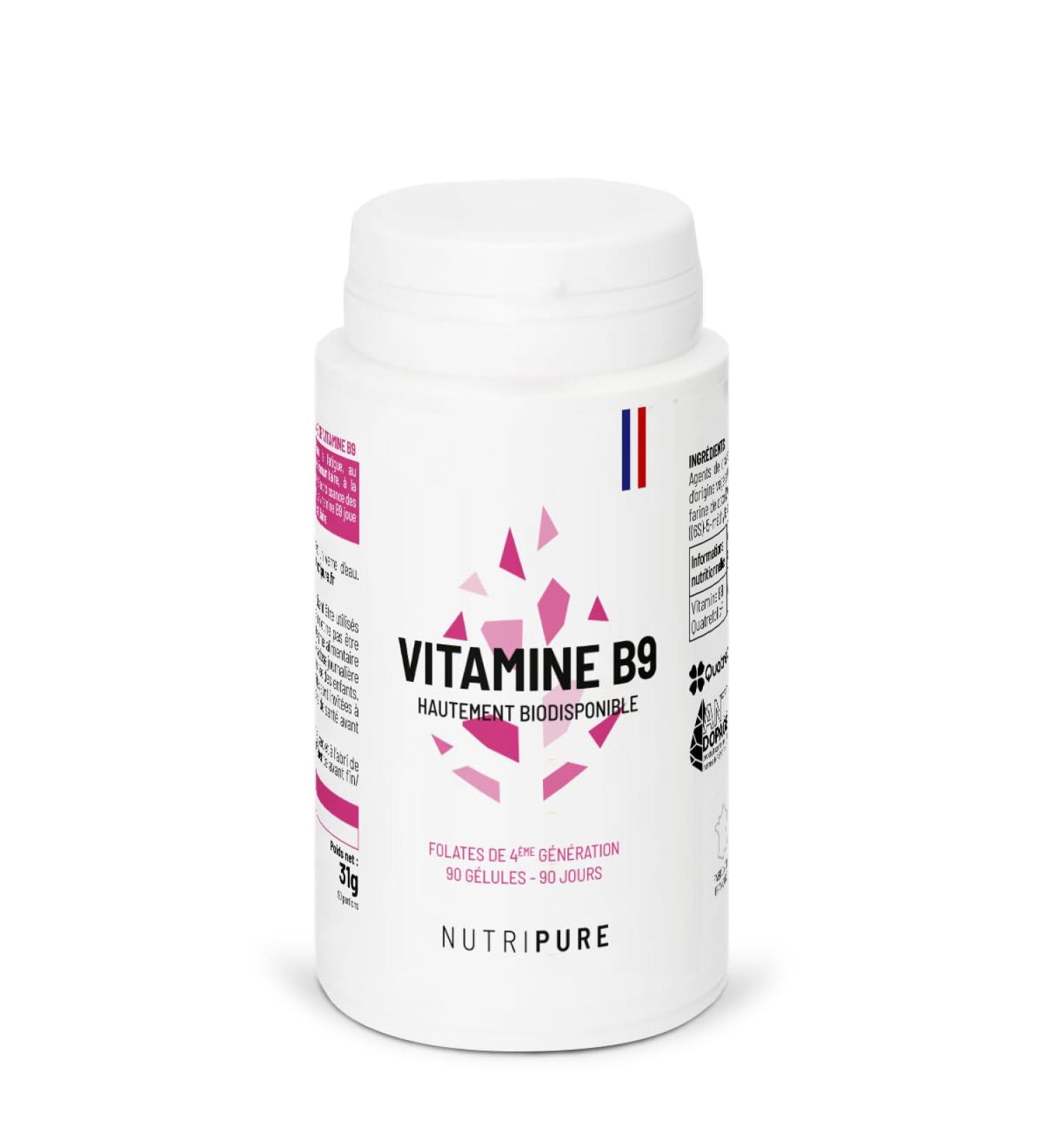 Nutripure | Vitamine B9 400 g | Acide Folique Haute Assimilation | Grossesse R duction de la Fatigue | 90 G lules V g tales | Fabriqu en France - Buy Online on GoSupps.com
