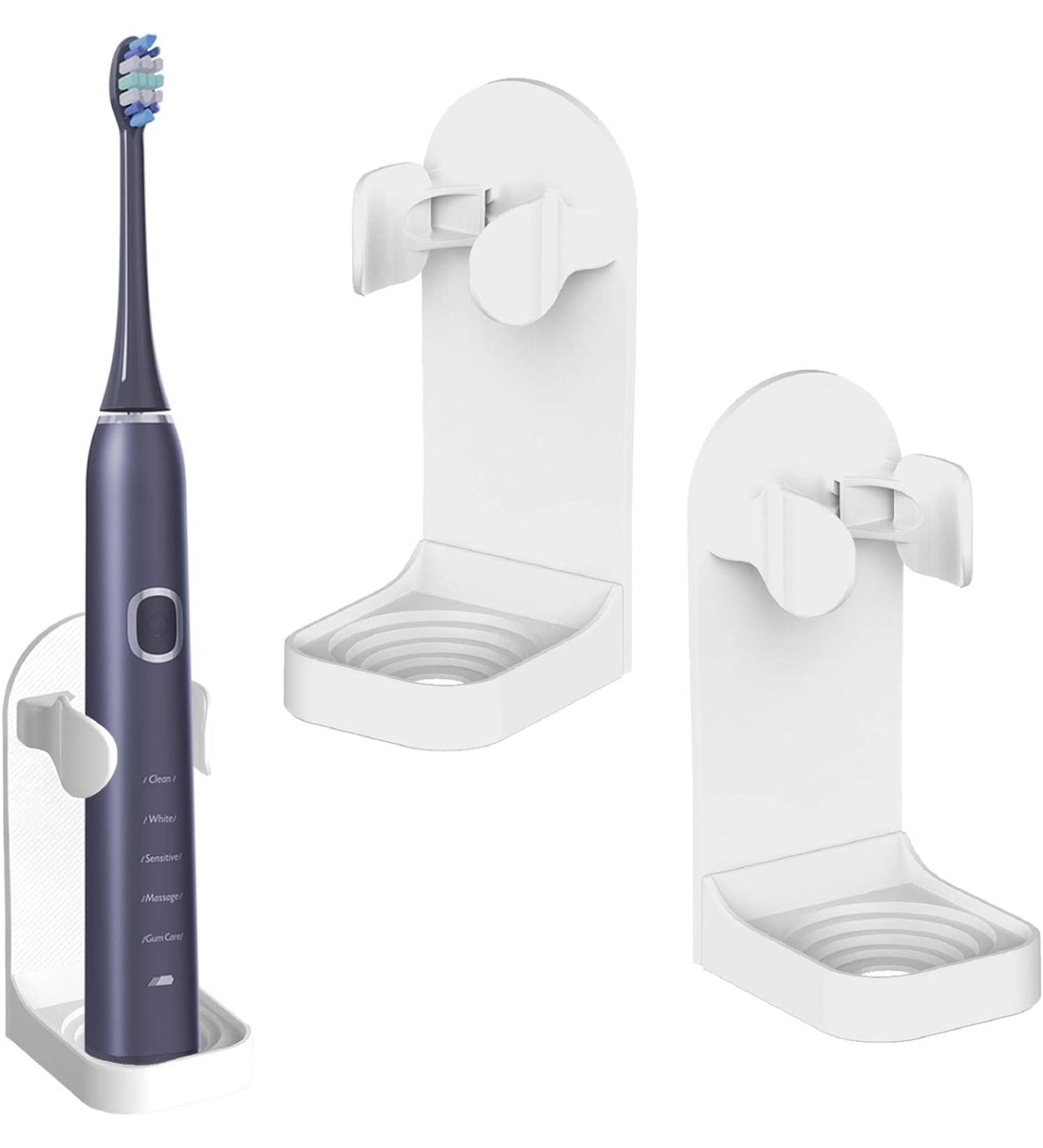 2-Piece Electric Toothbrush Holder Set | Adhesive Organizer for Bathroom | Self-Adhesive White Toothbrush Holders - Buy Online on GoSupps.com
