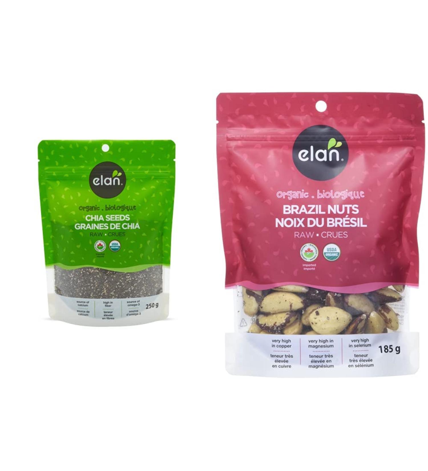 ELAN Organic Chia Seeds Non-GMO Vegan Gluten-Free 250 Gram & ELAN Organic Raw Brazil Nuts Non-GMO Vegan Gluten-Free Kosher 185g - Buy Online on GoSupps.com