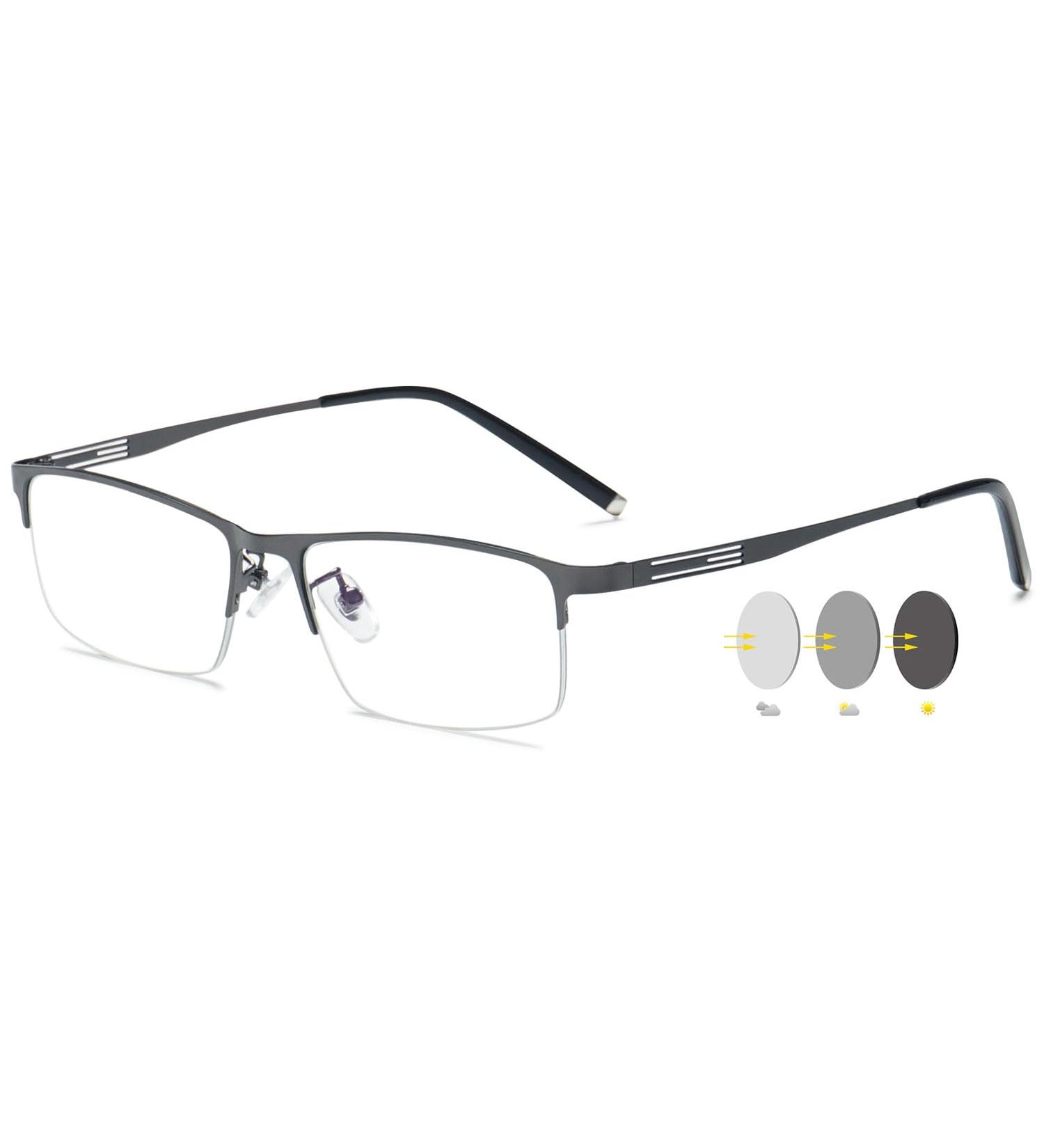 Vevesmundo Self-Tinting Blue Light Filter Glasses | Photochromic Sun Reading Glasses for Men | Gray Half-Frame 1.0 Lens - UV Protection & Short-Sightedness Solution - Buy Online on GoSupps.com