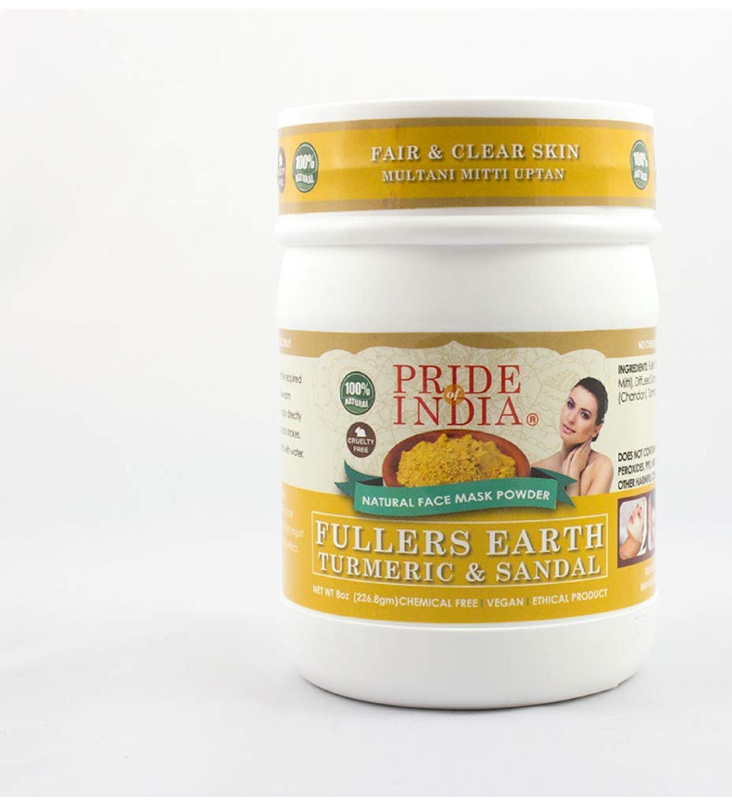 Pride Of India Fuller's Earth Indian Clay Healing Face Mask Powder with Turmeric & Sandalwood - 100% Natural Half Pound Jar - Buy Online on GoSupps.com