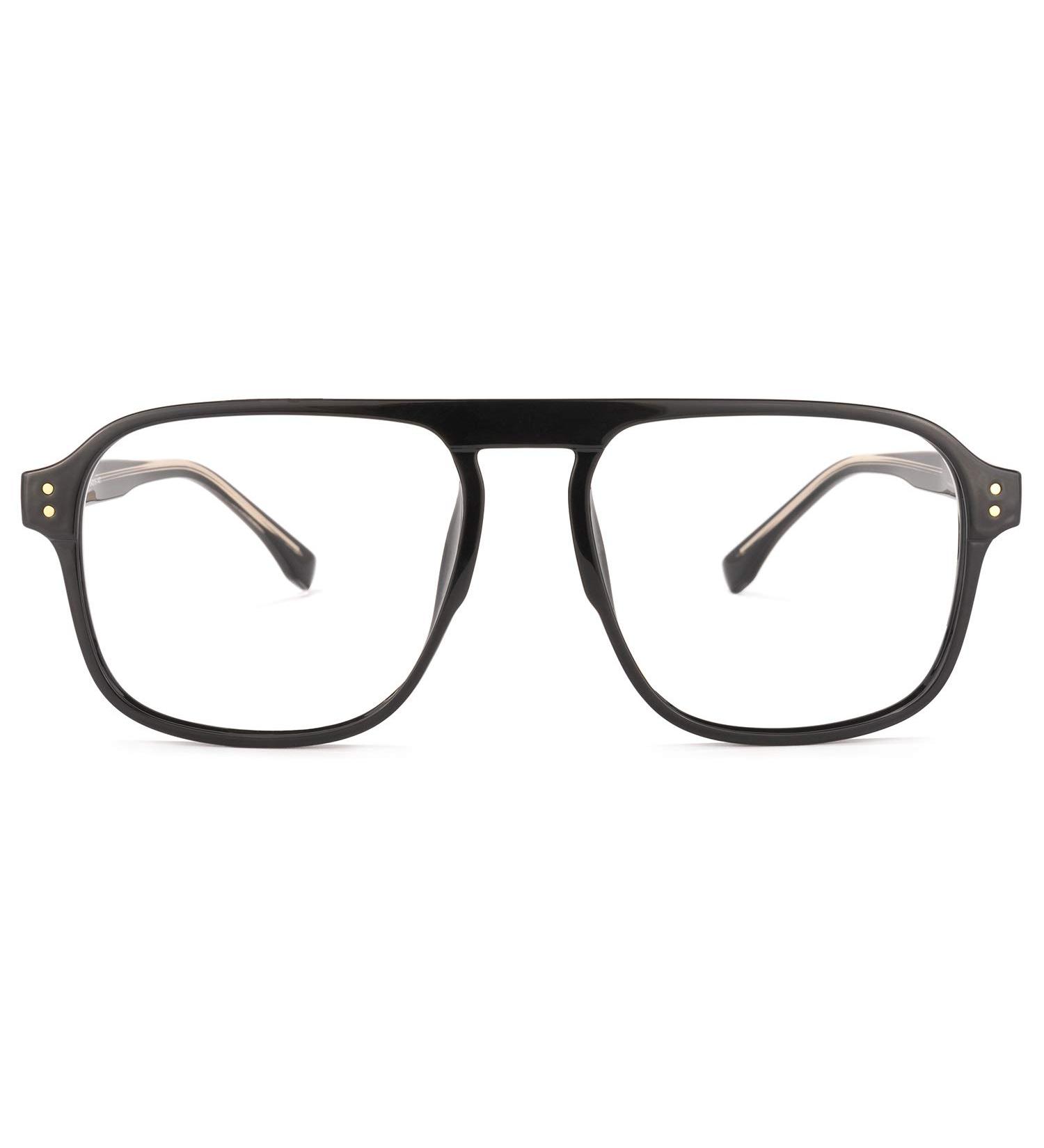 Zeelool Retro TR90 Oversized Aviator Glasses - Non-Prescription Clear Lens for Men & Women | Stylish Willow TT217878-02 Black Glasses - Buy Online on GoSupps.com