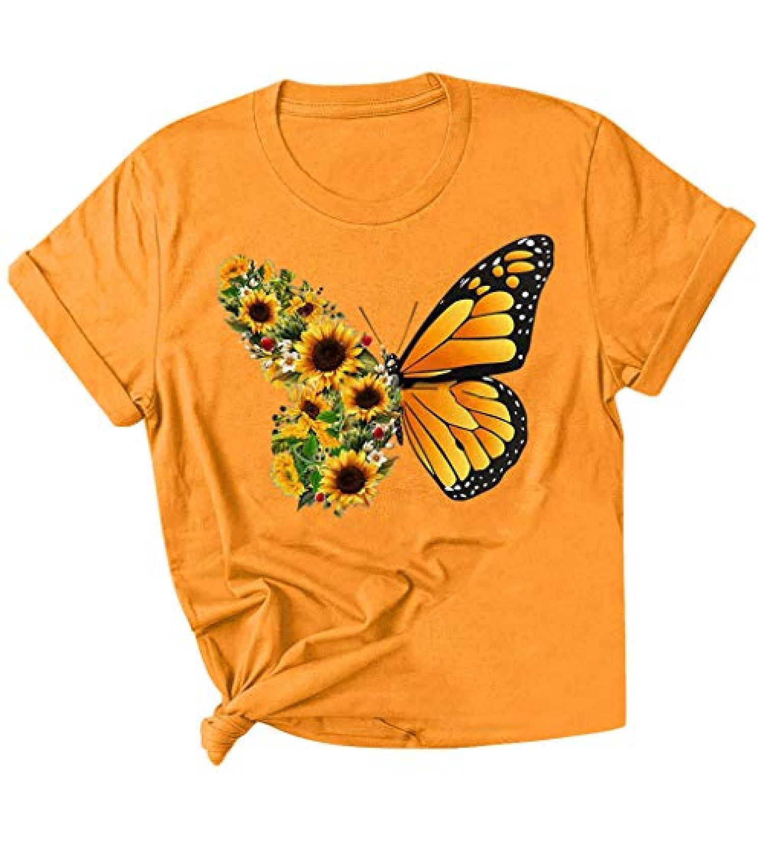 Women's Summer Sunflower and Butterfly Graphic Tee - XX-Large Orange - Buy Online on GoSupps.com
