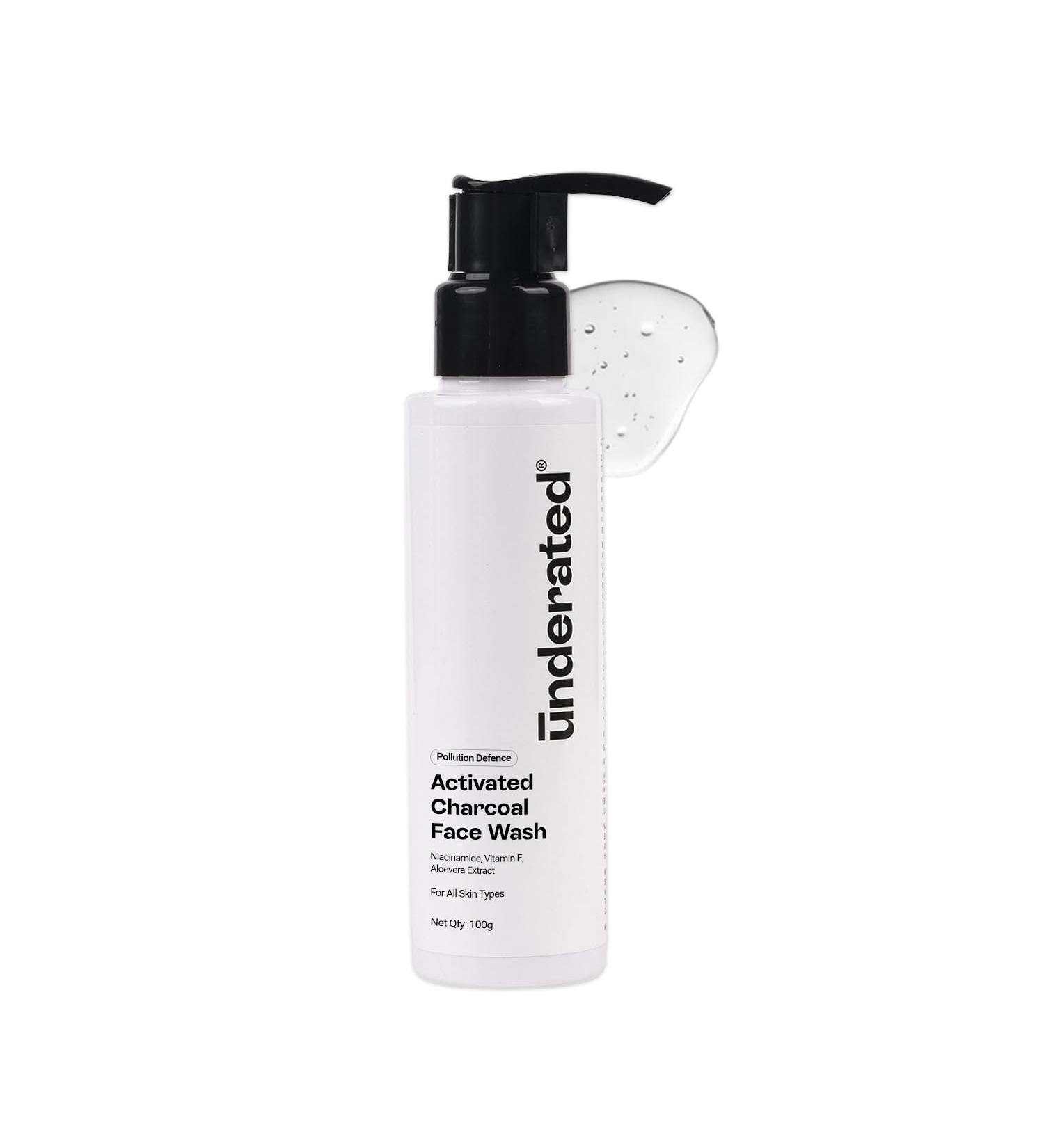 UNDERATED Charcoal Face Wash with Niacinamide Vitamin E & Aloe Vera | Deep Cleansing Oil Control & Pore Detox | Gentle Daily Cleanser for All Skin Types | 100ml - Buy Online on GoSupps.com