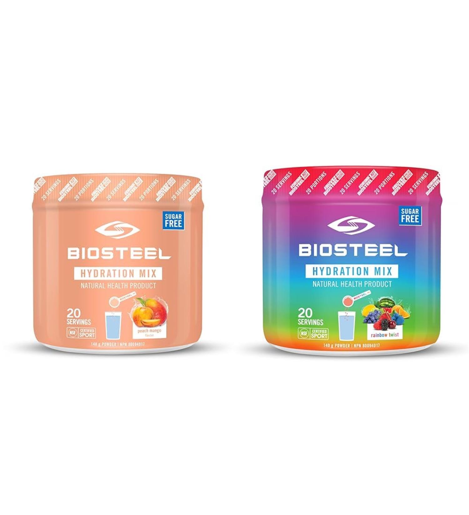 BioSteel Hydration Mix Great Tasting Hydration with Zero Sugar + No Artificial Flavours or Preservatives (Peach Mango | Rainbow Twist) 20 Servings per Tub 140 g (Pack of 1) Mix + Hydration Mix 20 Servings per Tub - Buy Online on GoSupps.com