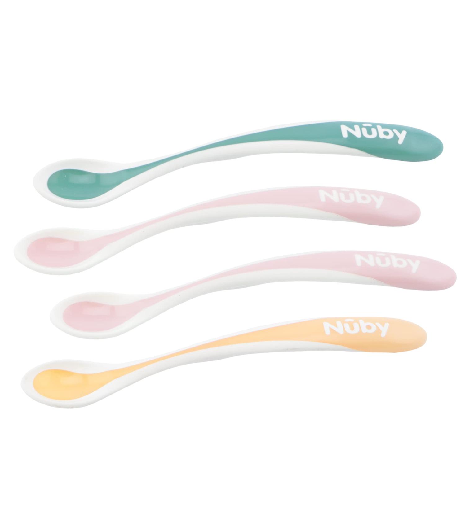 Nuby Soft Rim Heat Sensitive Spoon - Safe for Hot Foods - 4 Pack Pink - Ideal for 3+ Months Babies - International Shipping Available - Buy Online on GoSupps.com