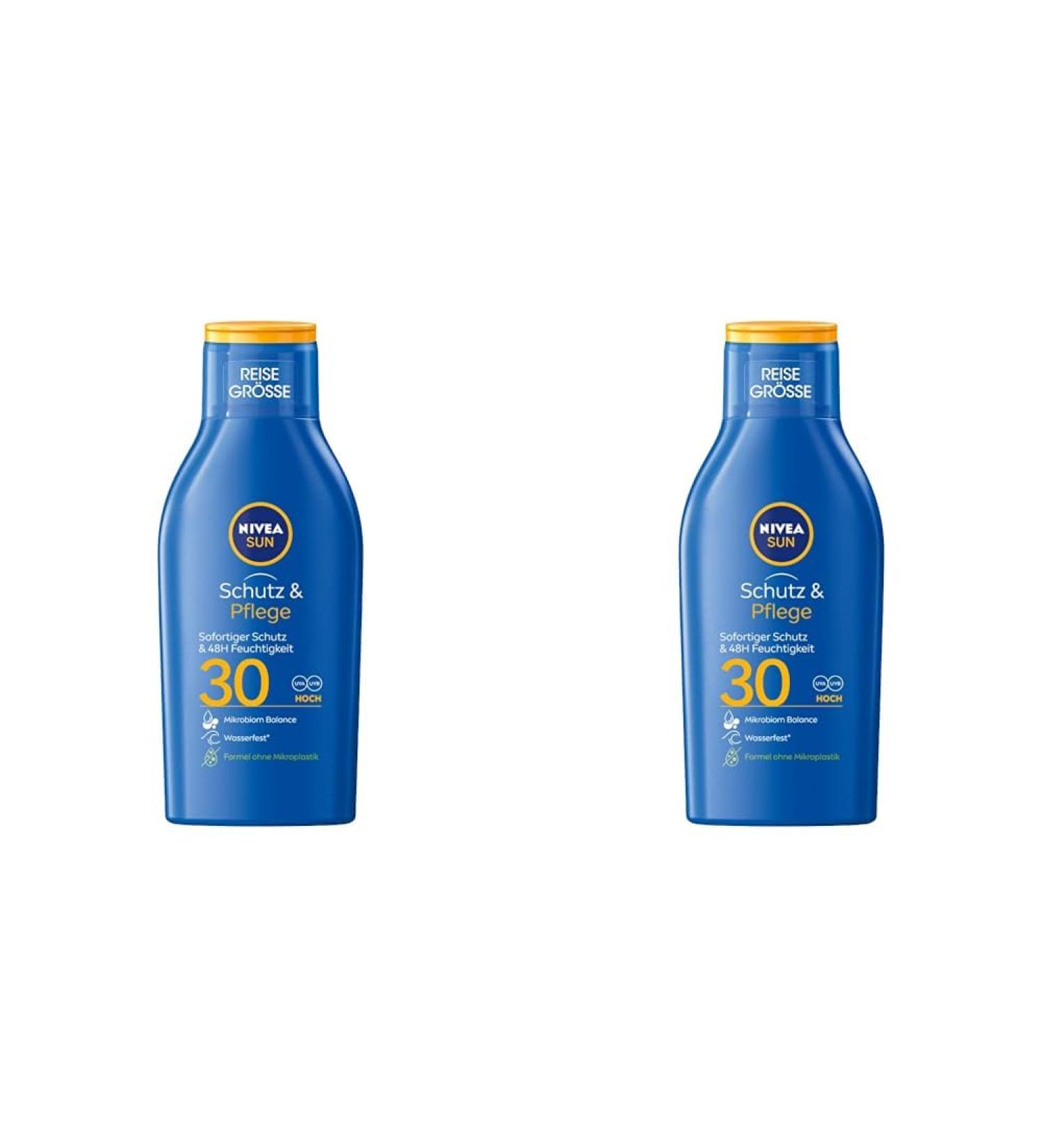 Buy Nivea Sun Protection & Care Sun Milk LSF 30 - 2 Pack Travel Size Sunscreen for 48h Moisture & Immediate UVA/UVB Protection | International Shipping Available - Buy Online on GoSupps.com